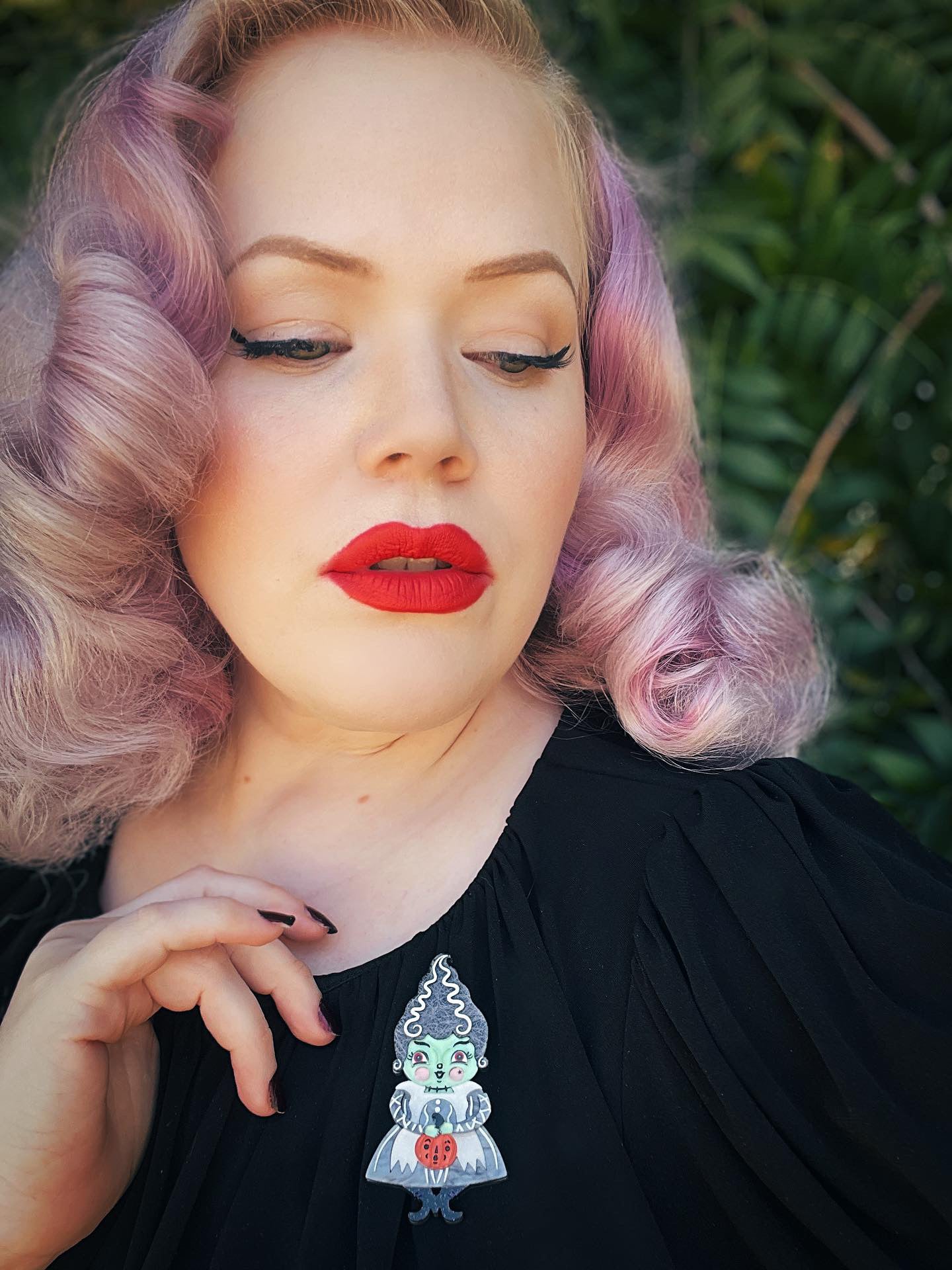 Bride of Frankenstomp Brooch by Lipstick & Chrome x Johanna Parker — Spookmas Monster Bride Acrylic Pin