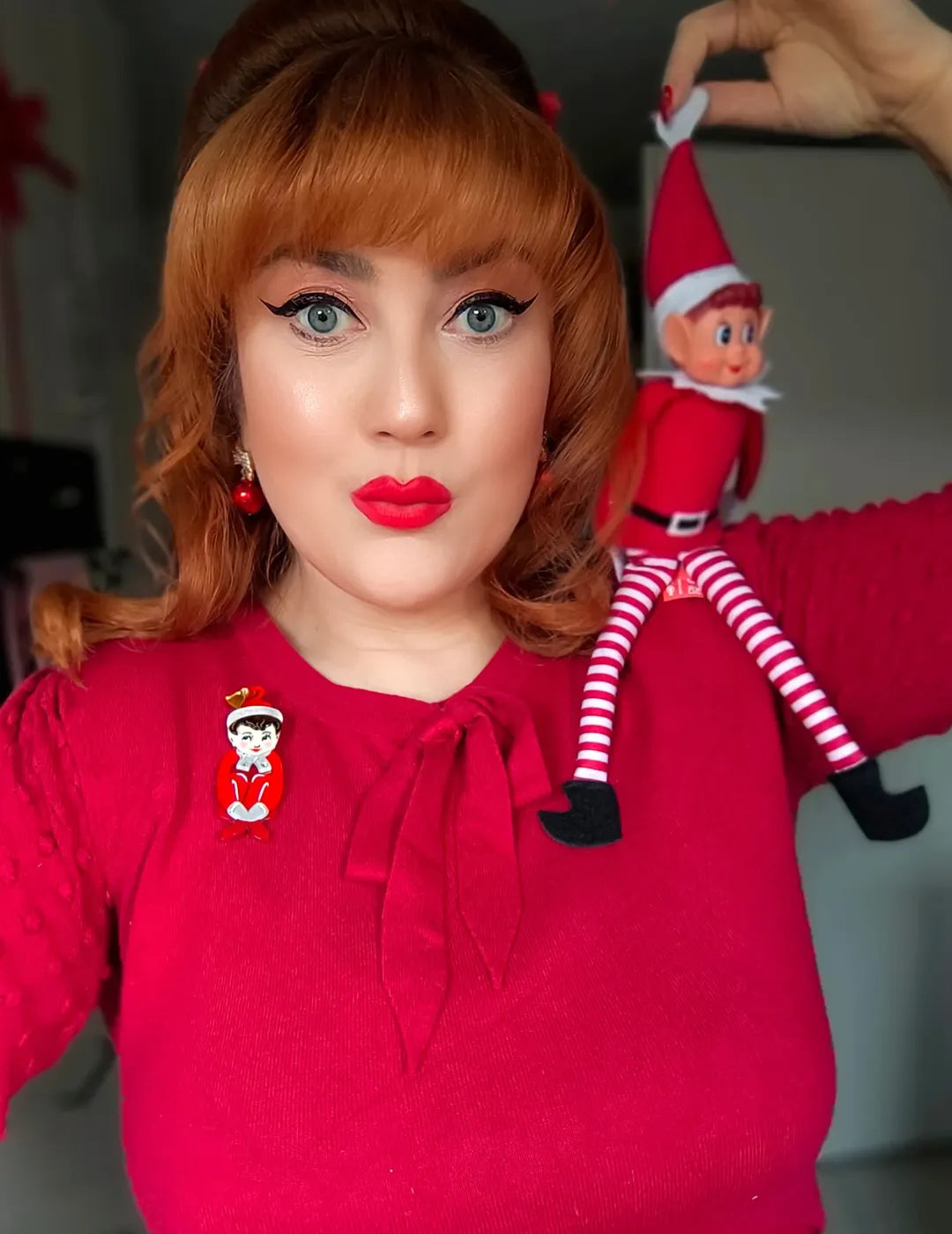 Merry Mischief Brooch by 50's Vintage Dame x Lipstick & Chrome — Retro Christmas Elf Pin