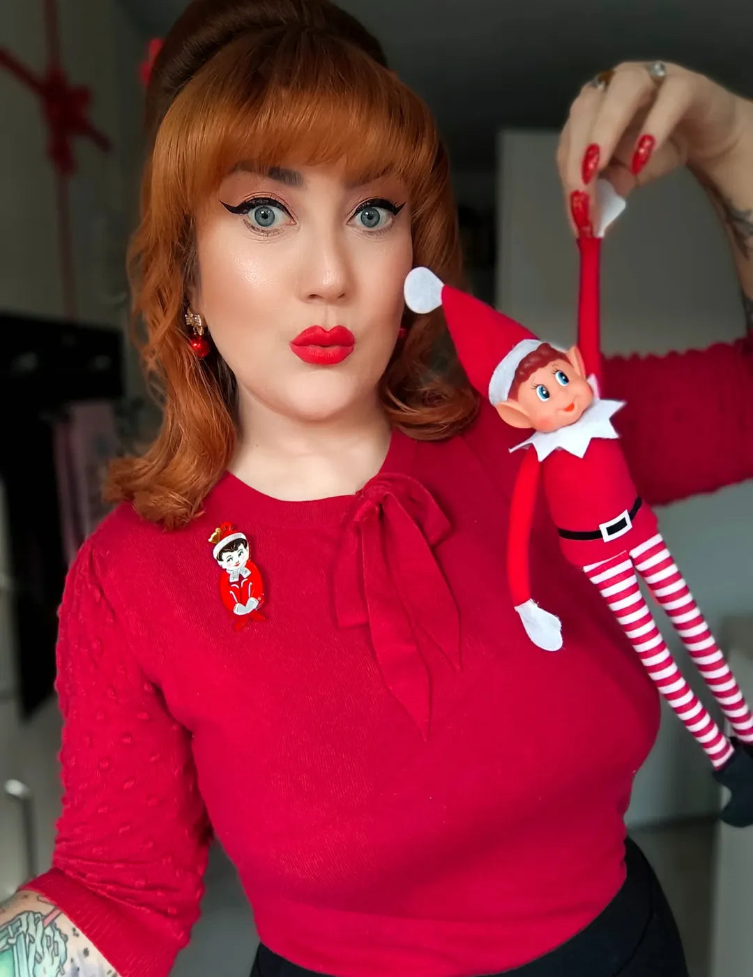 Merry Mischief Brooch by 50's Vintage Dame x Lipstick & Chrome — Retro Christmas Elf Pin