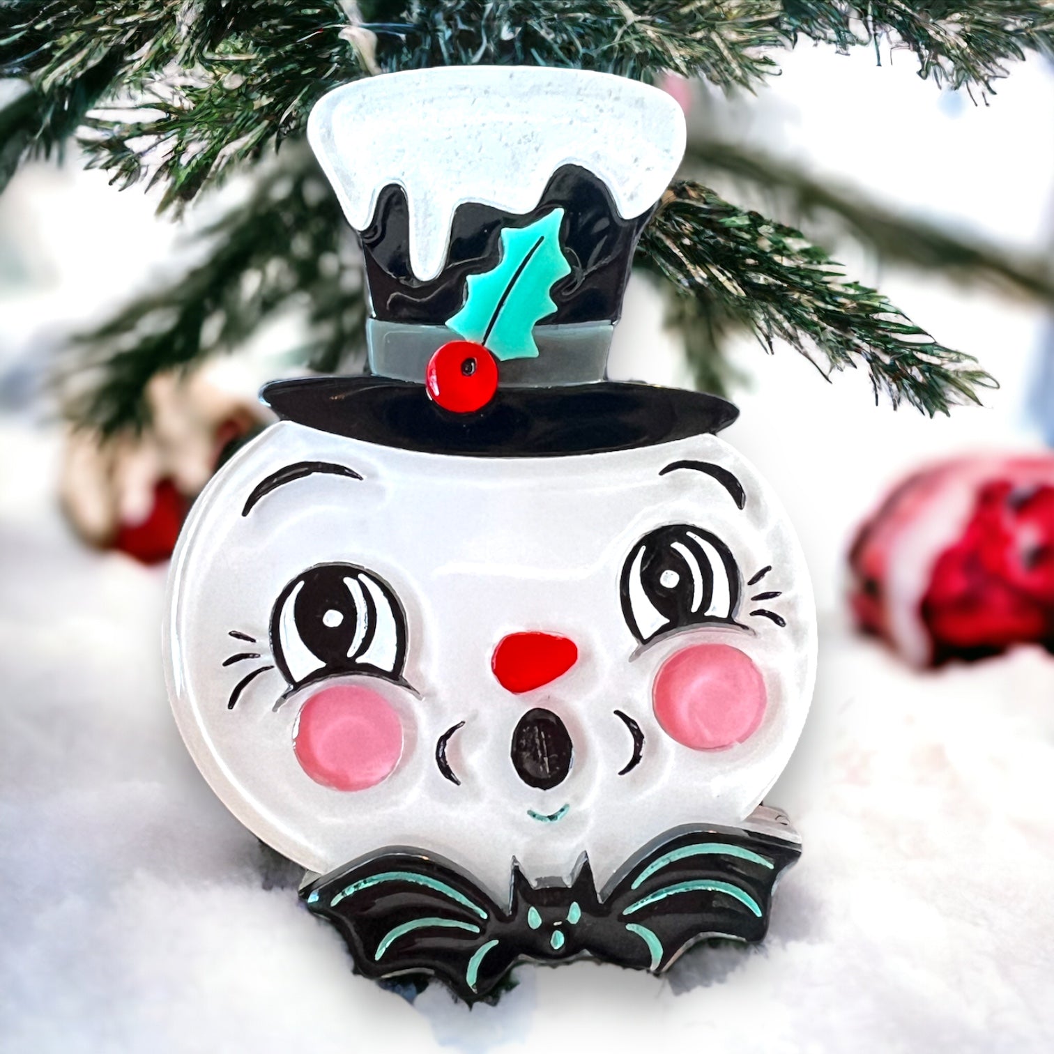 Spooky Frosty Spookmas Mini Brooch by Lipstick & Chrome x Johanna Parker — Holiday Snowman Acrylic Pin