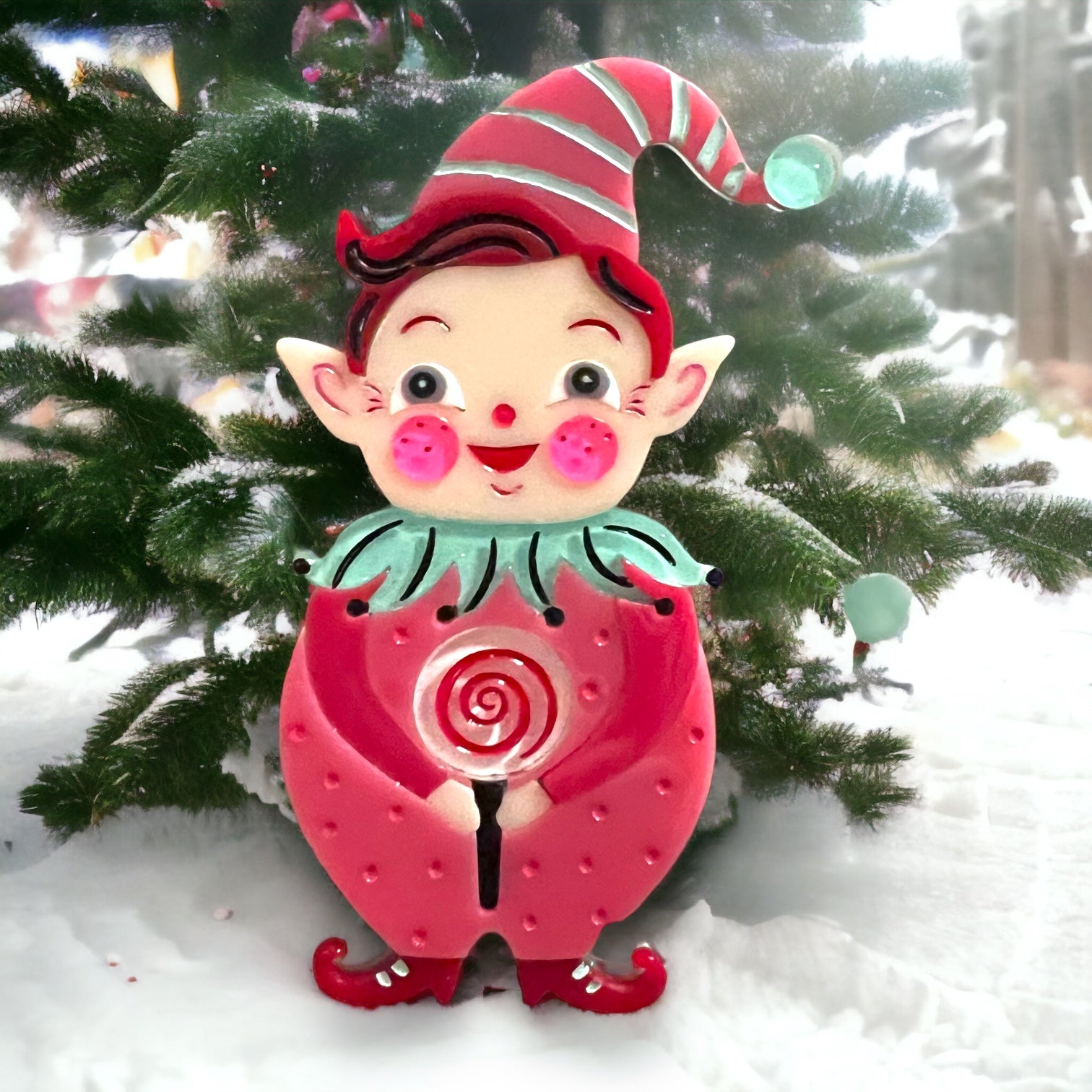 PINK North Pole Apprentice Brooch by Johanna Parker x Lipstick & Chrome — Christmas Elf Pin