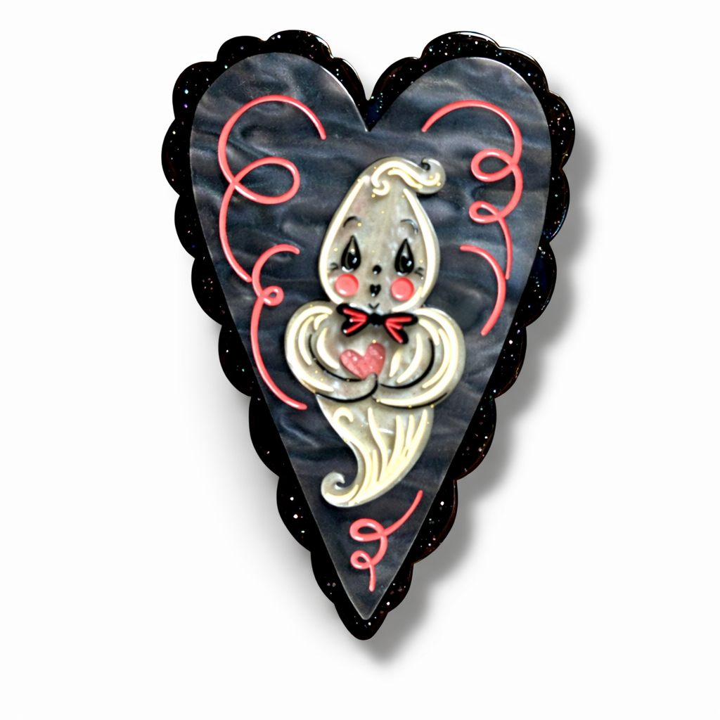 Haunted Heart Brooch by Johanna Parker x Lipstick & Chrome — Folk Art Valloween Ghost Pin