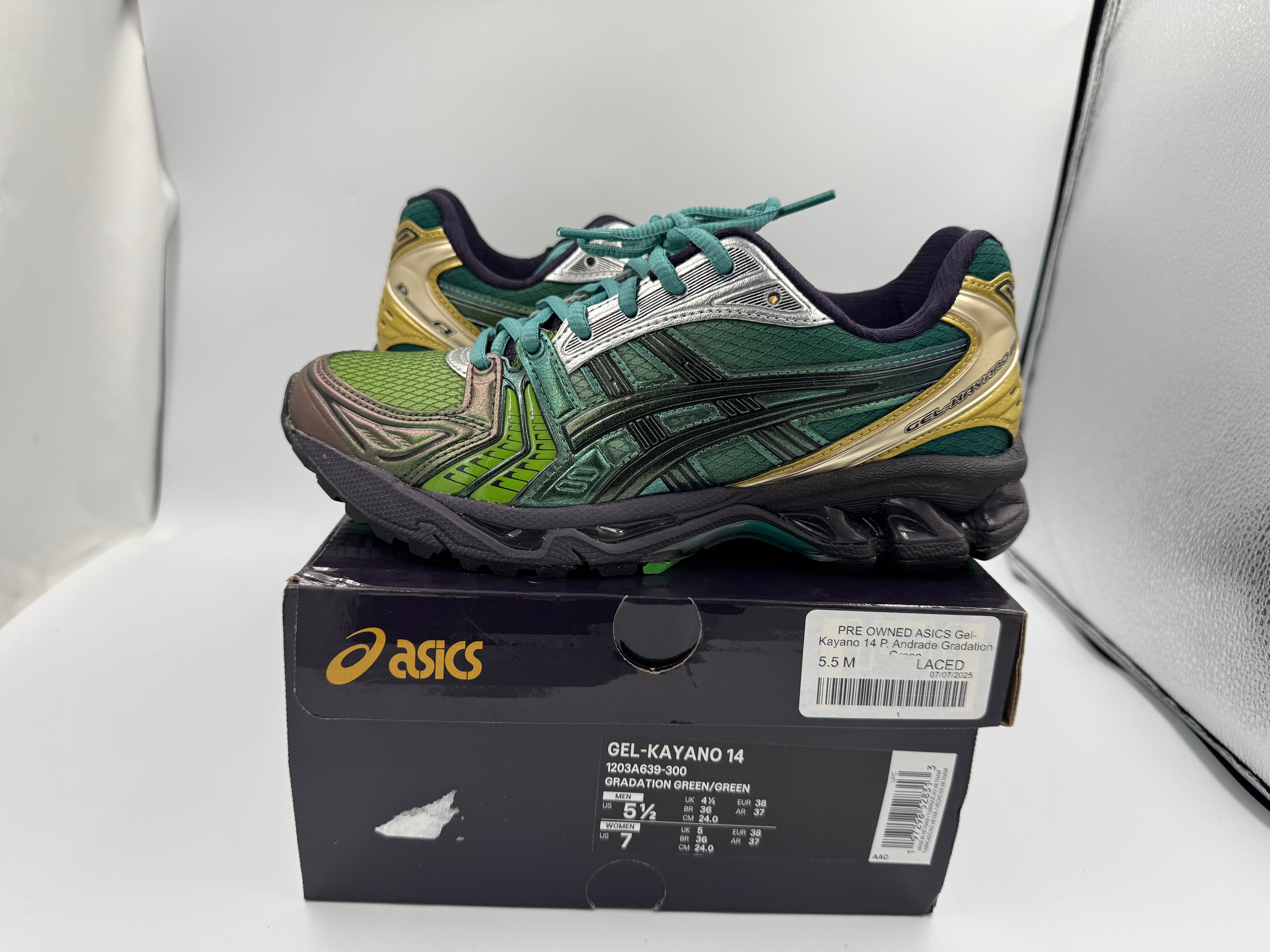 PRE OWNED ASICS Gel-Kayano 14 P. Andrade Gradation Green