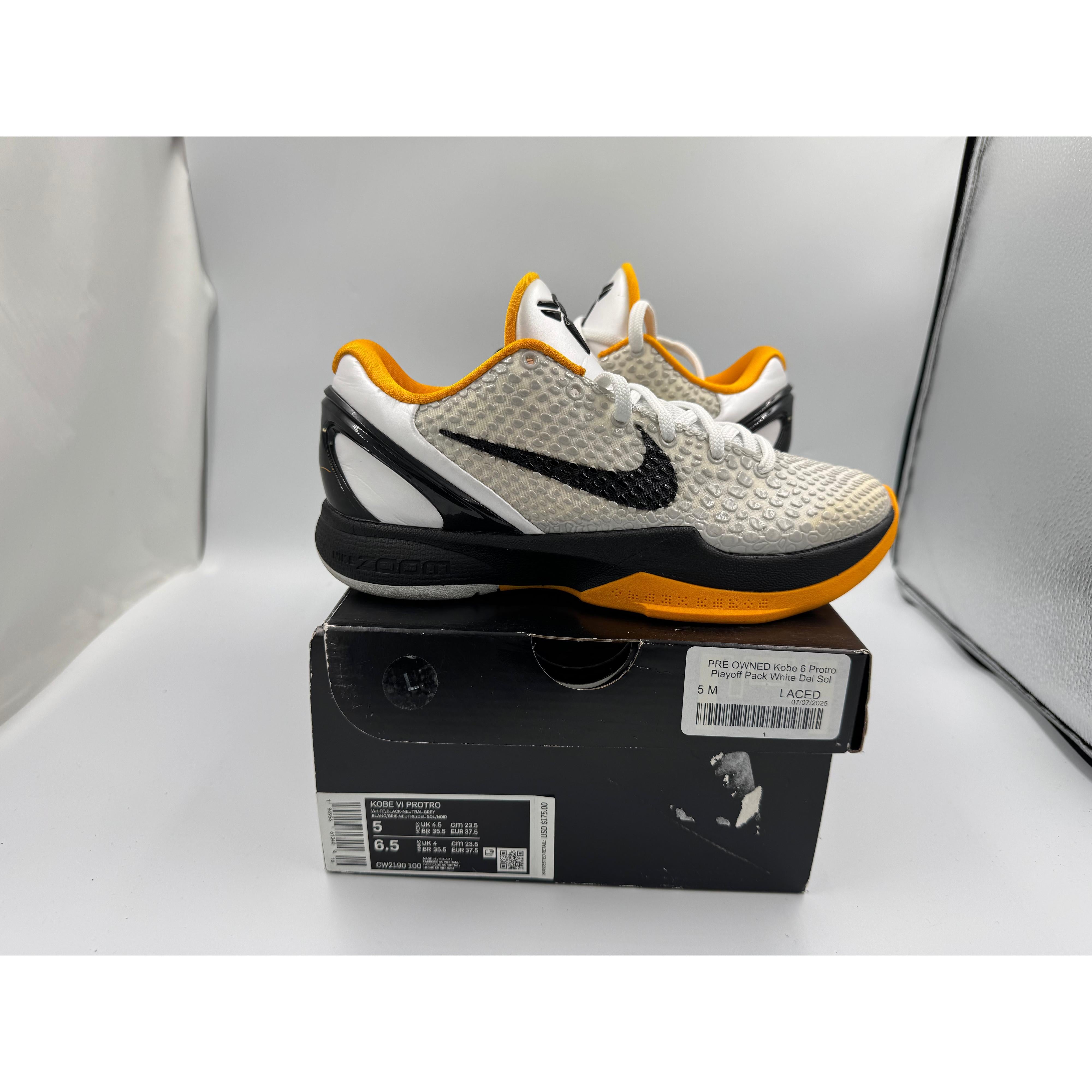 PRE OWNED Kobe 6 Protro Playoff Pack White Del Sol