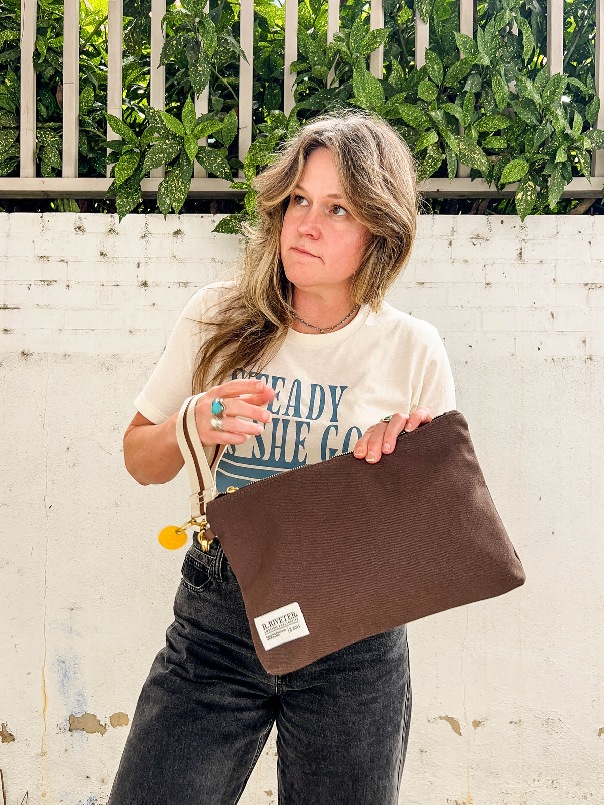General | Umber Brown Canvas + Neutral Stripe Wristlet Strap