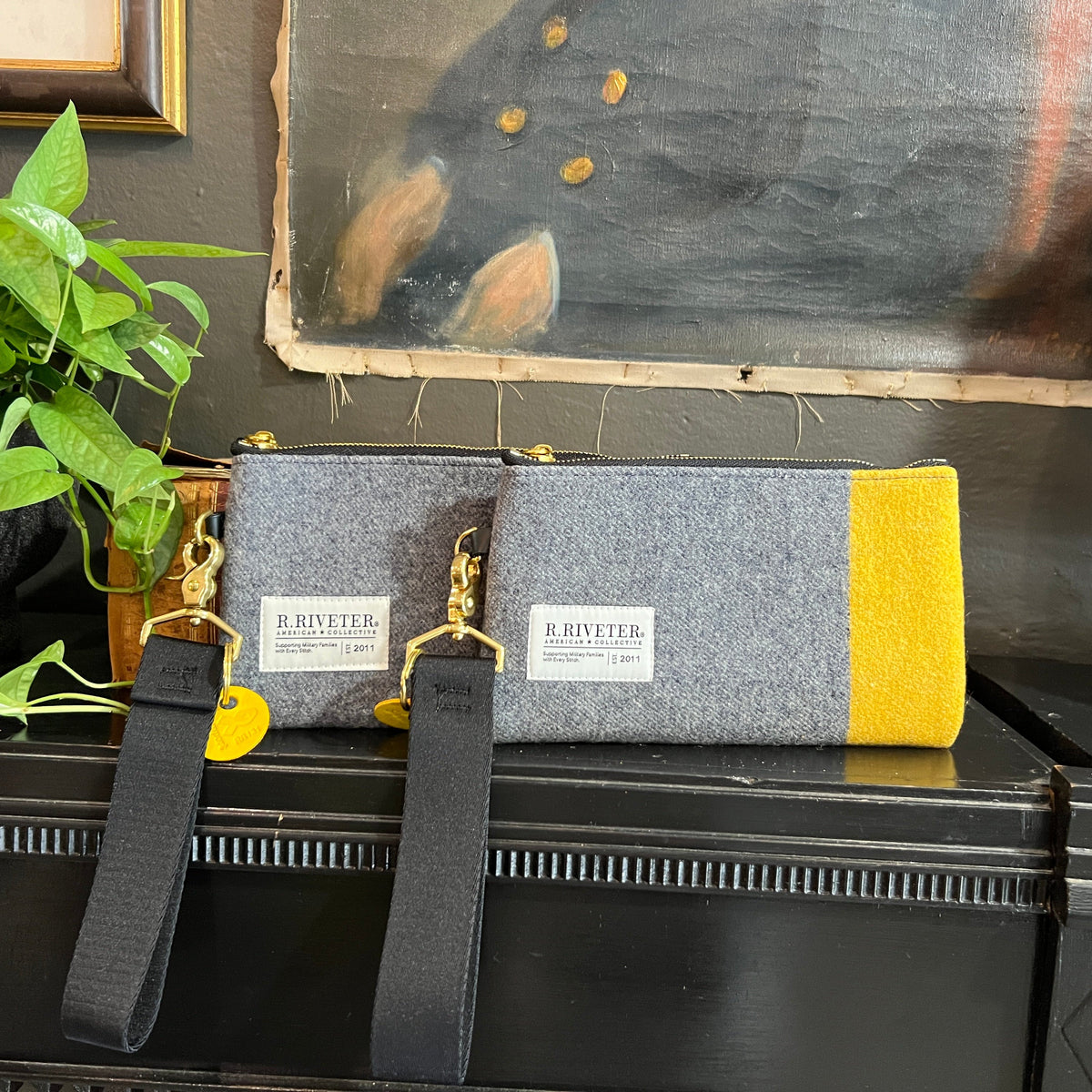 Lucy Wristlet | Limited-Edition USMA Gray Wool Blanket with Yellow Stripe