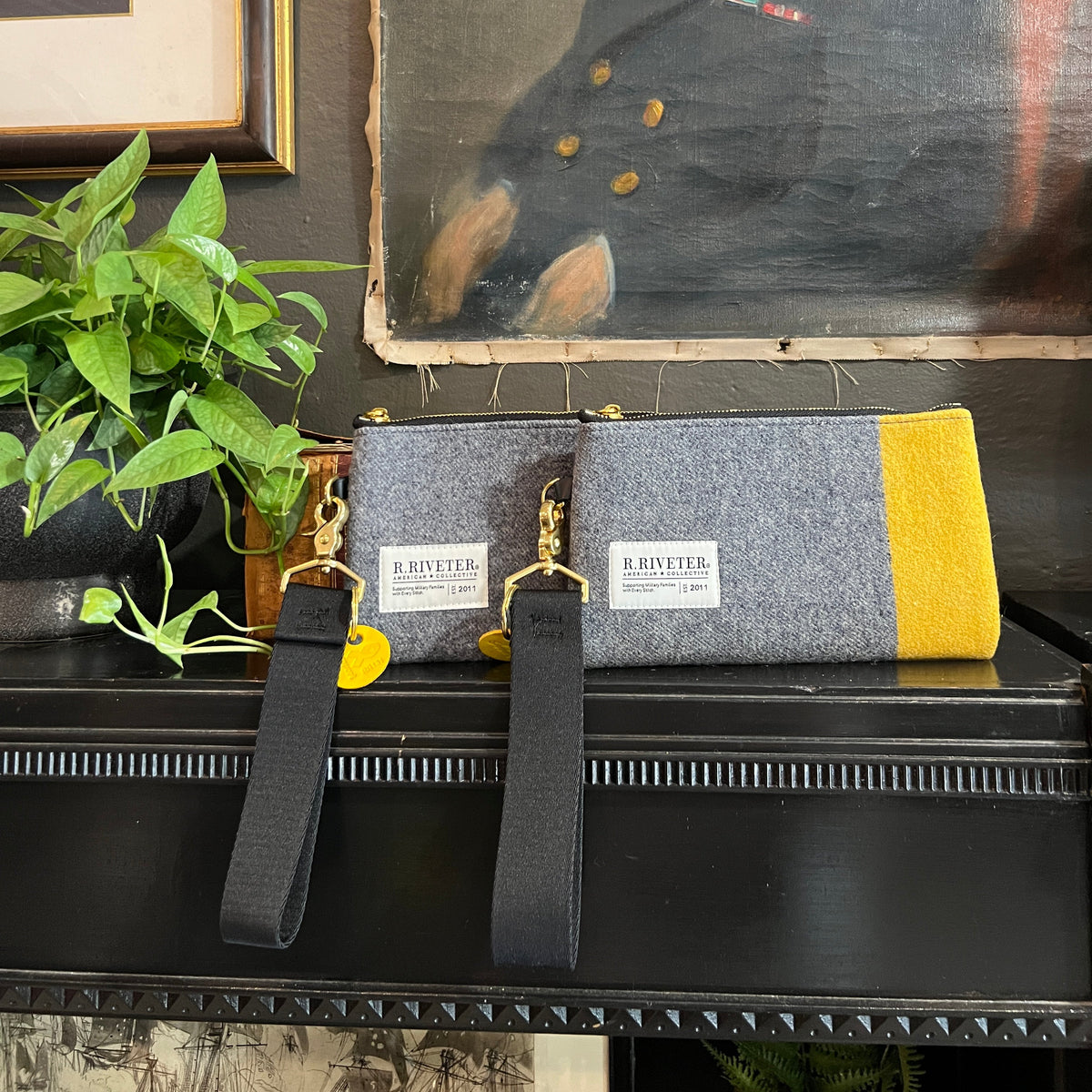 Lucy Wristlet | Limited-Edition USMA Gray Wool Blanket with Yellow Stripe