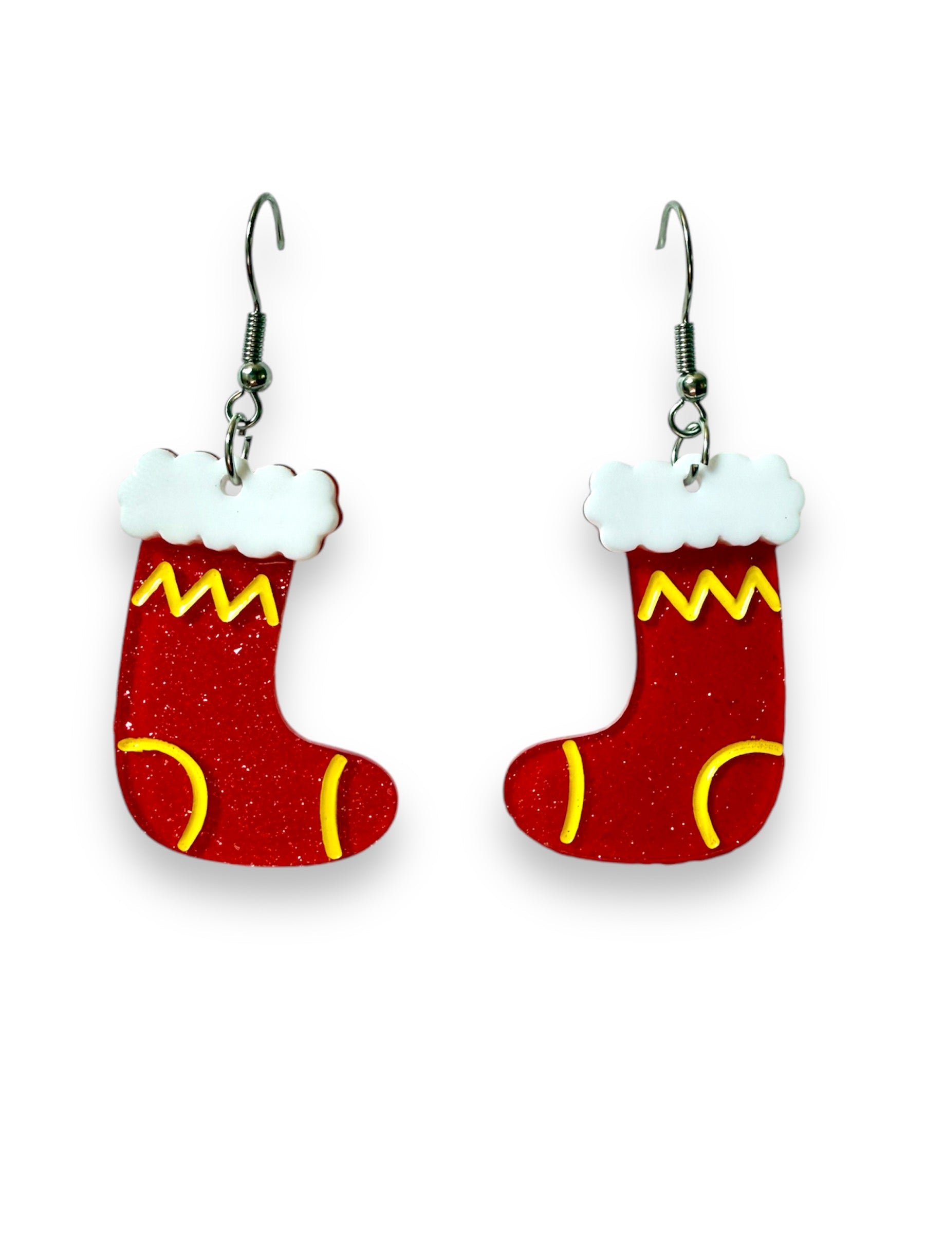 Christmas Stocking Drop Earrings by Lipstick & Chrome — Retro Holiday Stocking Earrings