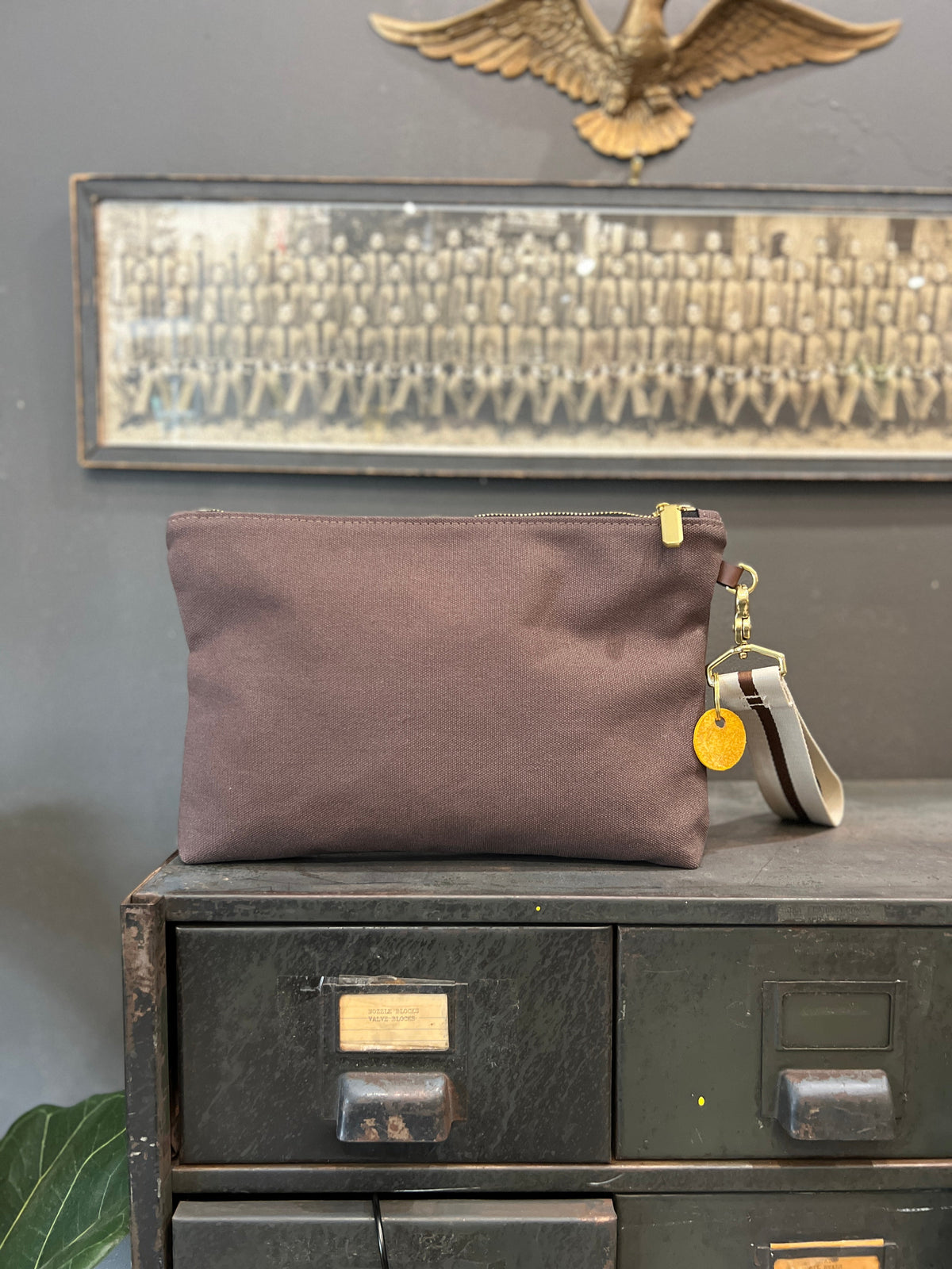 General | Umber Brown Canvas + Neutral Stripe Wristlet Strap