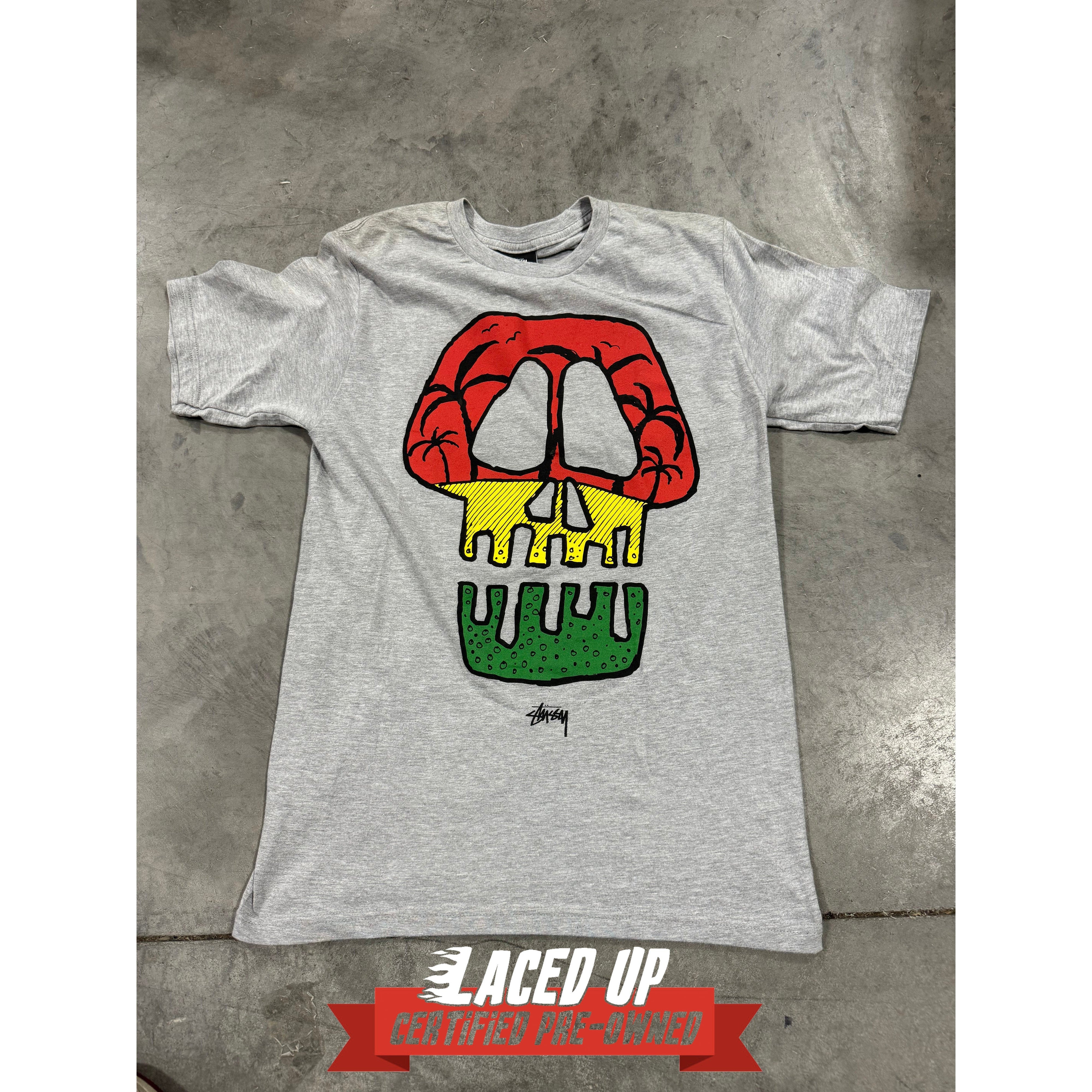 PRE OWNED Stussy Rasta Skull Tee Grey