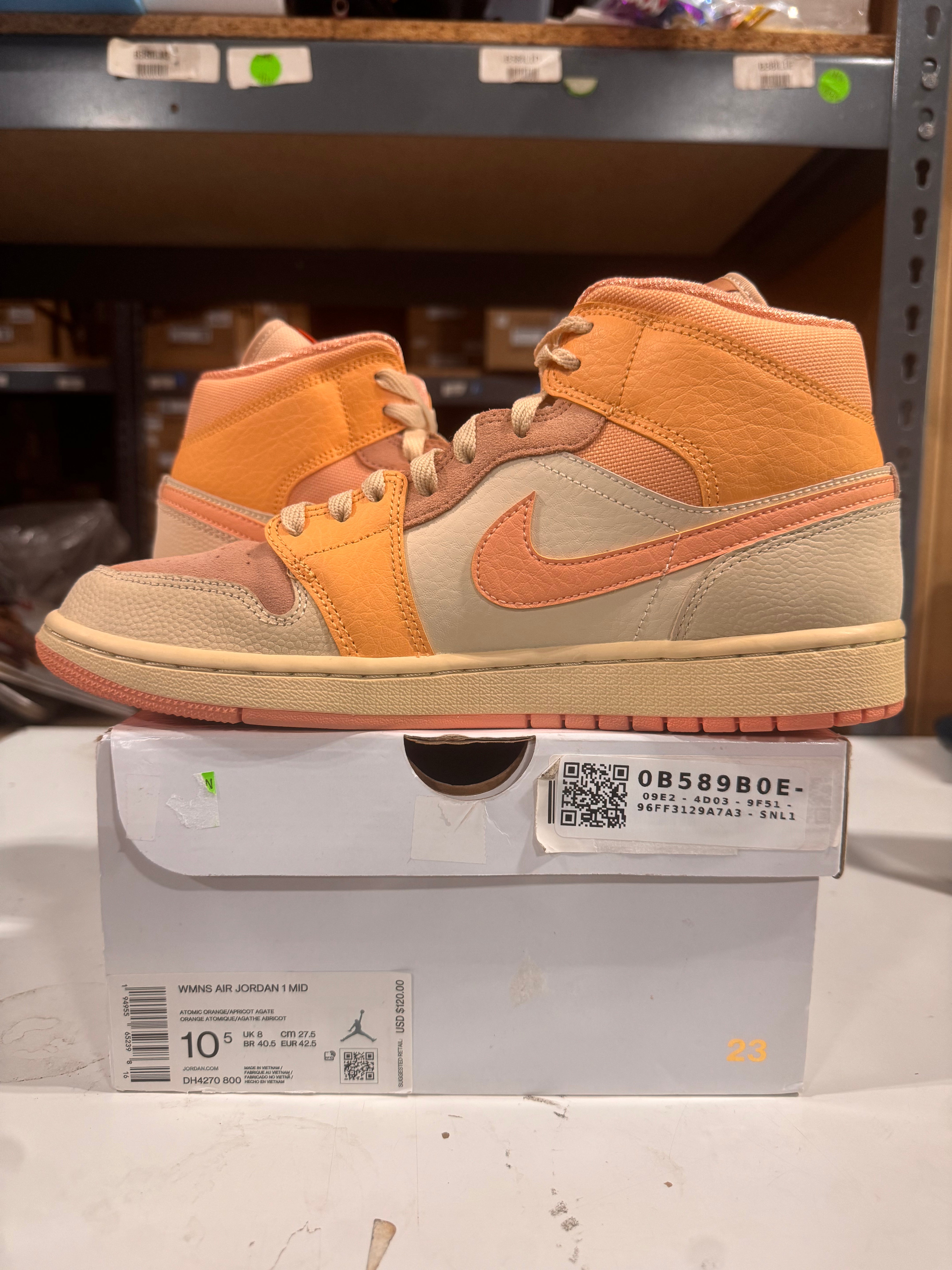 PRE OWNED Jordan 1 Mid Apricot Orange W