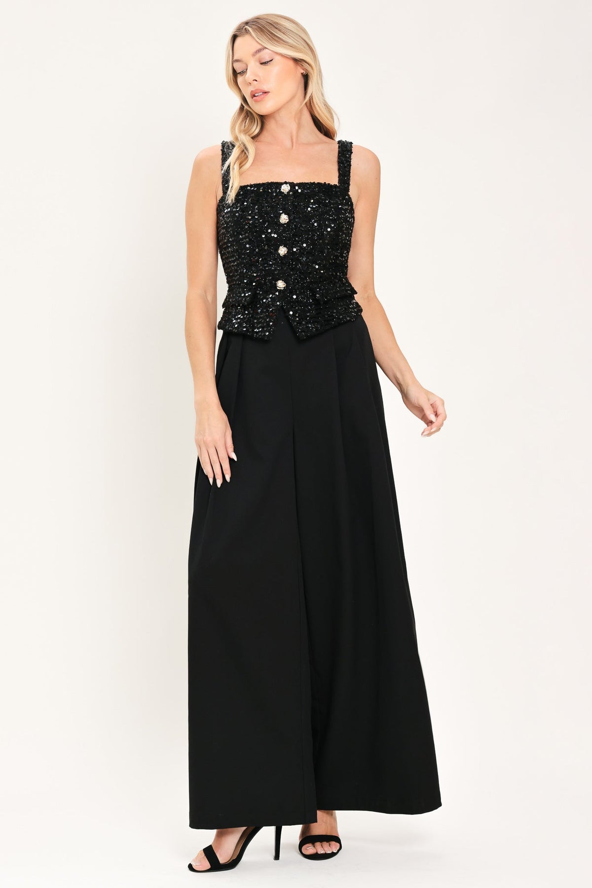 NIGHTFALL GLAM BLACK SEQUIN WIDE-LEG JUMPSUIT