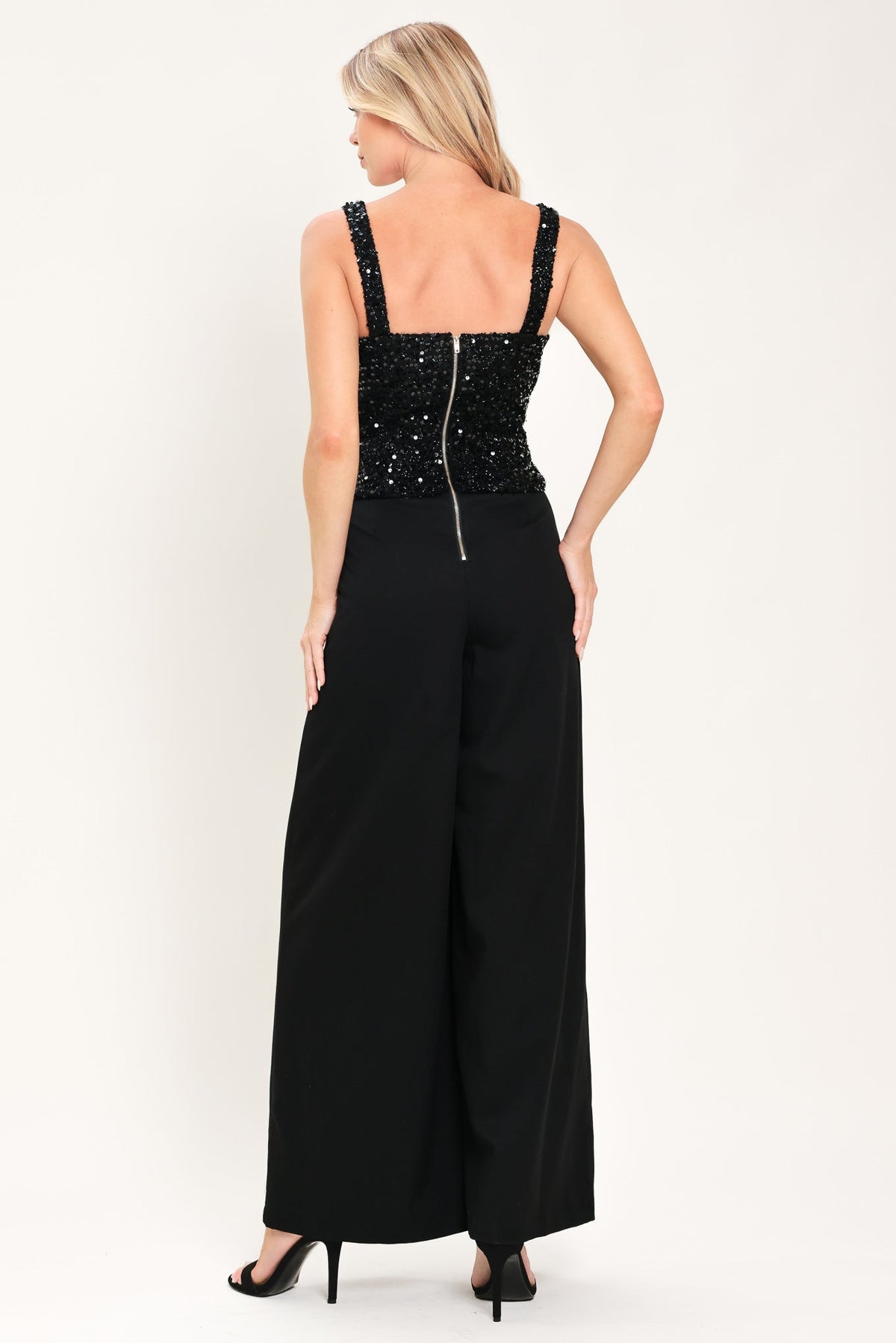 NIGHTFALL GLAM BLACK SEQUIN WIDE-LEG JUMPSUIT