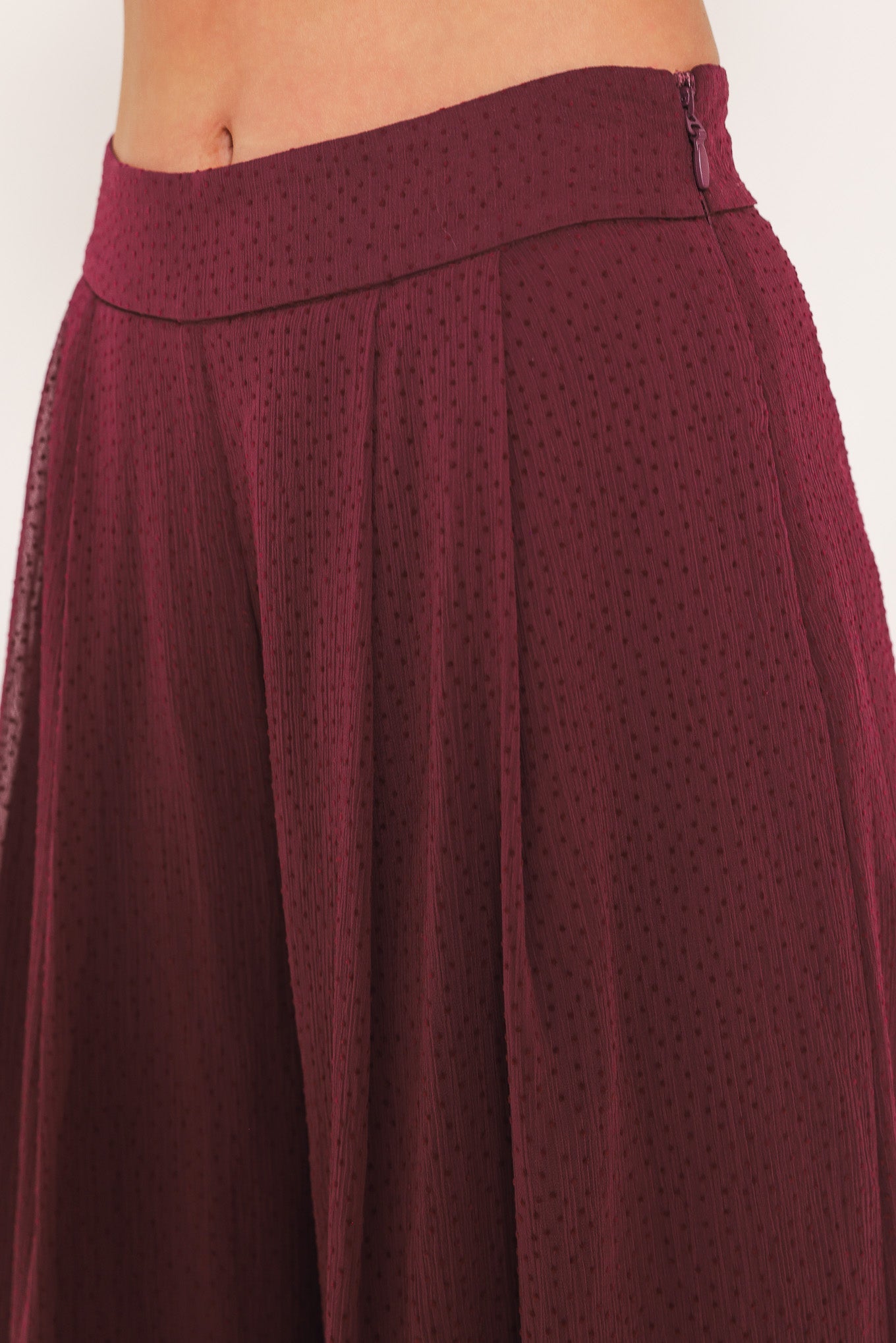 BORDEAUX SHEER DRAPE WOVEN WIDE LEG PANTS