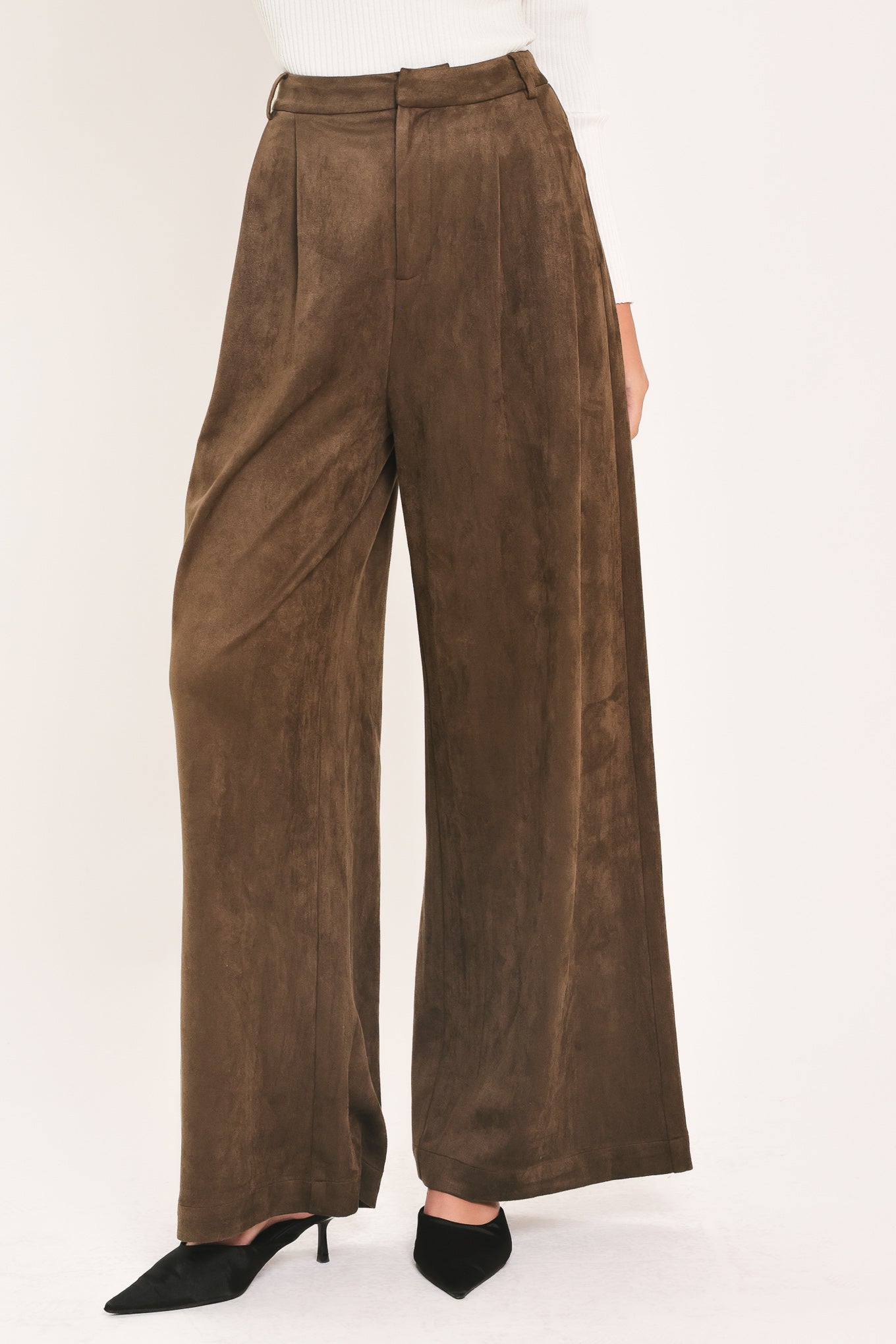DESERT LUXE BROWN FAUX SUEDE WIDE-LEG PANTS
