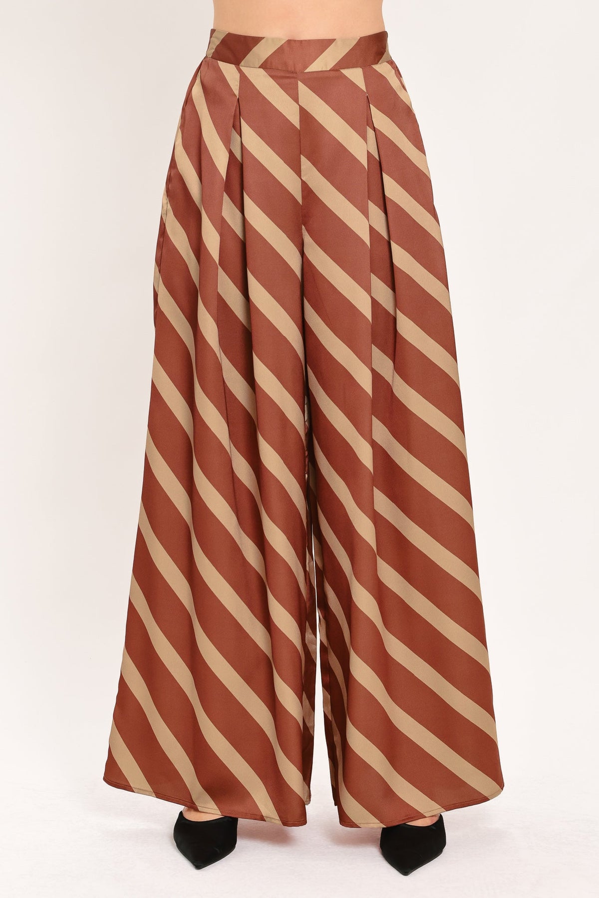 TOFFEE DIAGONAL FLOW WOVEN WIDE LEG PANTS