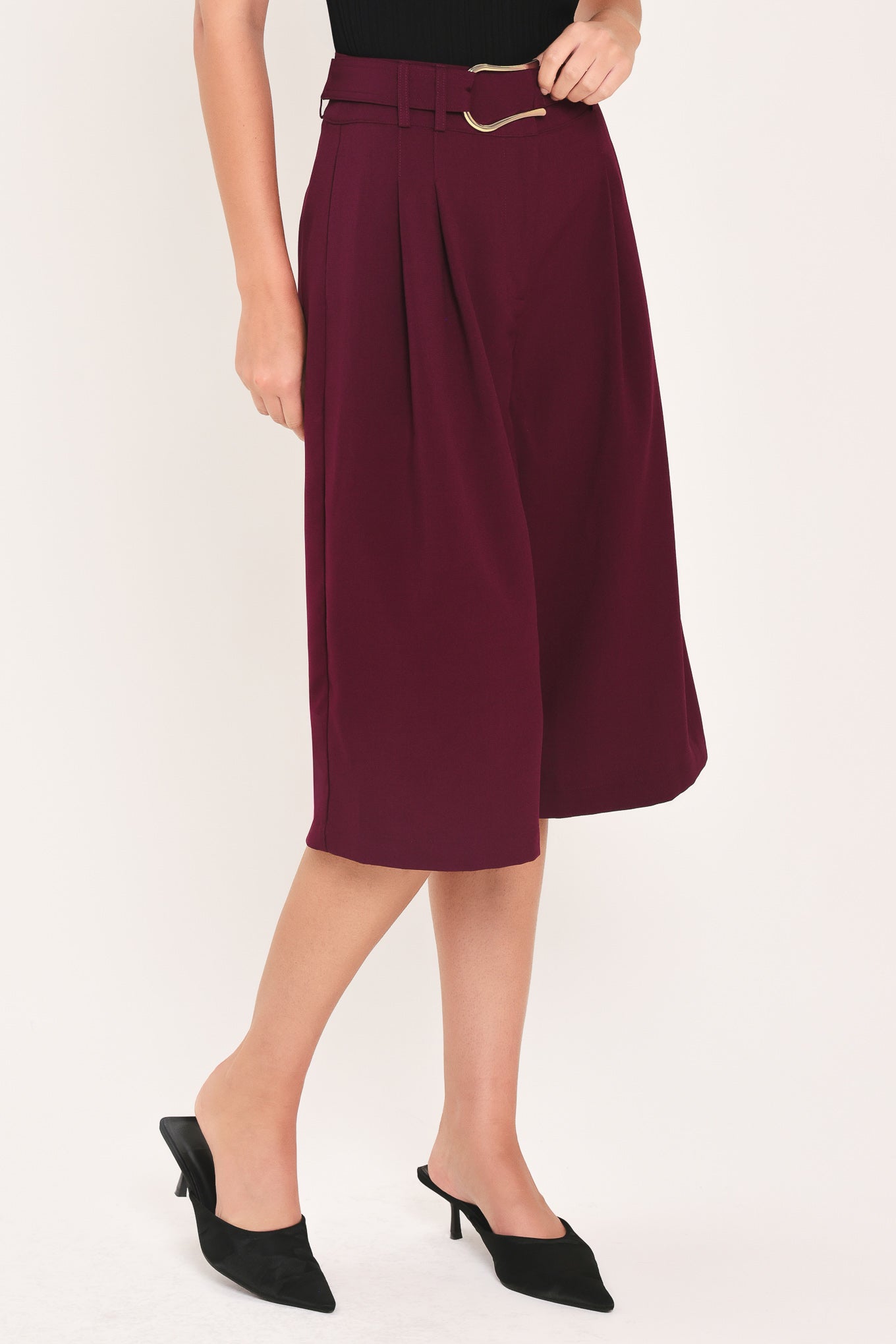 CITY CHIC BUCKLE BELTED CULOTTE PANTS