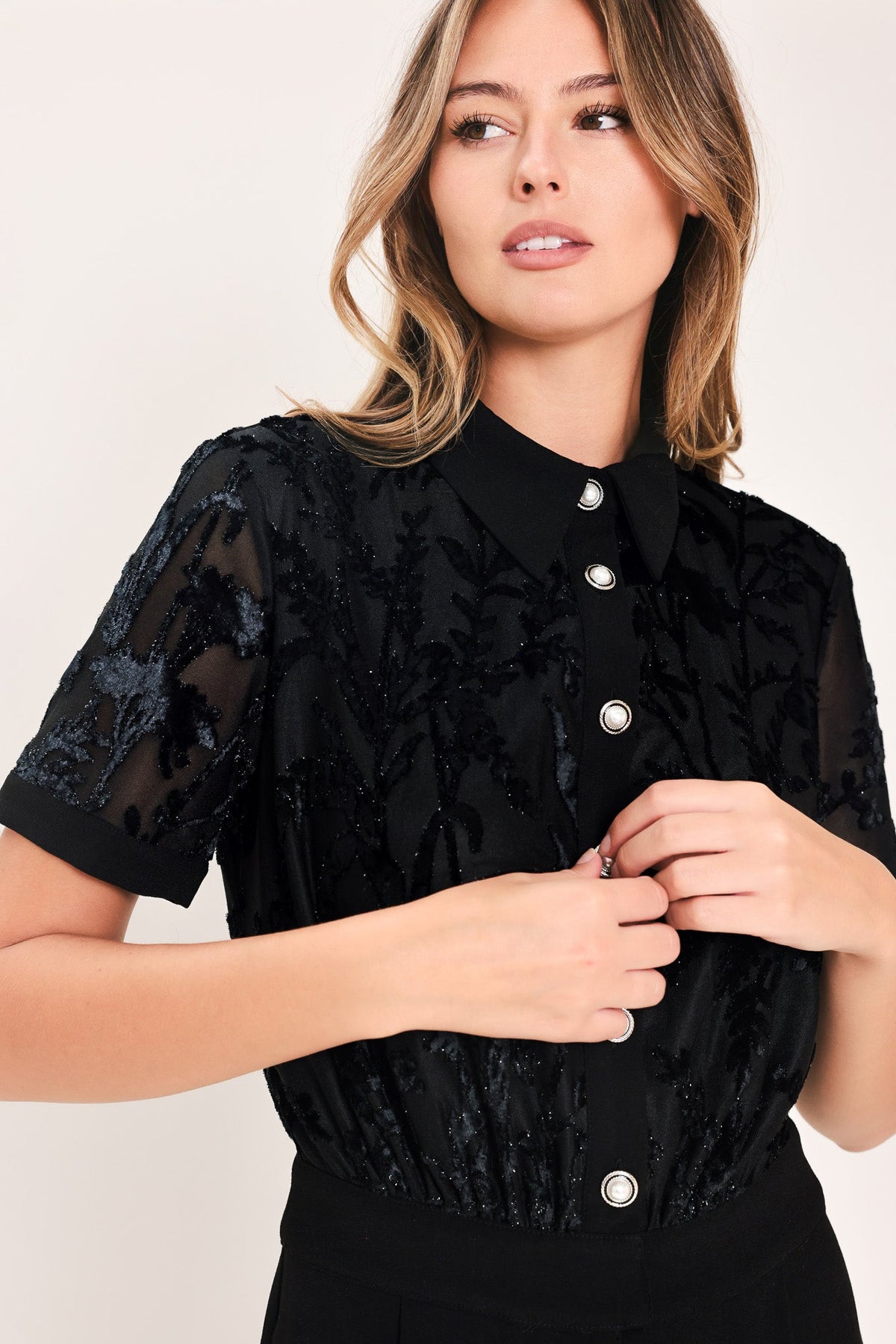 AFTER DARK BLACK BURNOUT VELVET WIDE-LEG JUMPSUIT