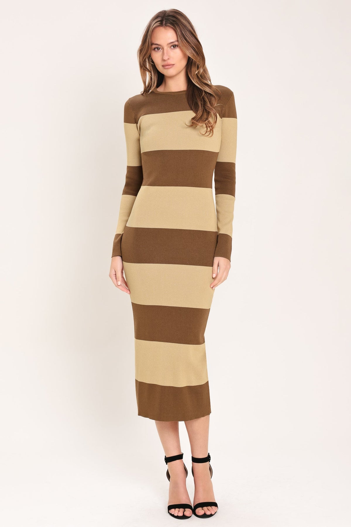 cream sweater midi dress ESPRESSO & KNIT l FLYING TOMATO BROWN / M Knitted dress Color:BROWN-2 edit: Partywear Alternative Bridesmaids outfit inspo Elevate your seasonal wardrobe