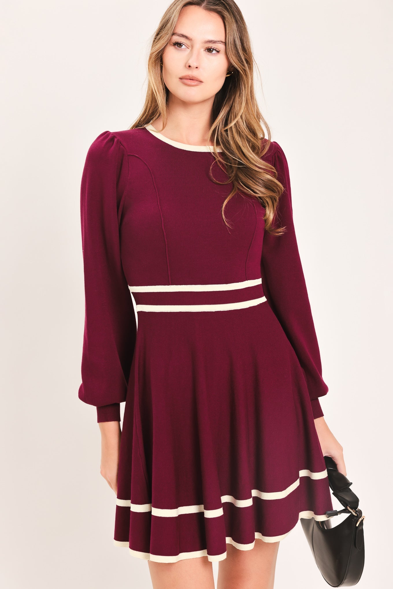 MERLOT IVORY MOMENT SWEATER MINI DRESS