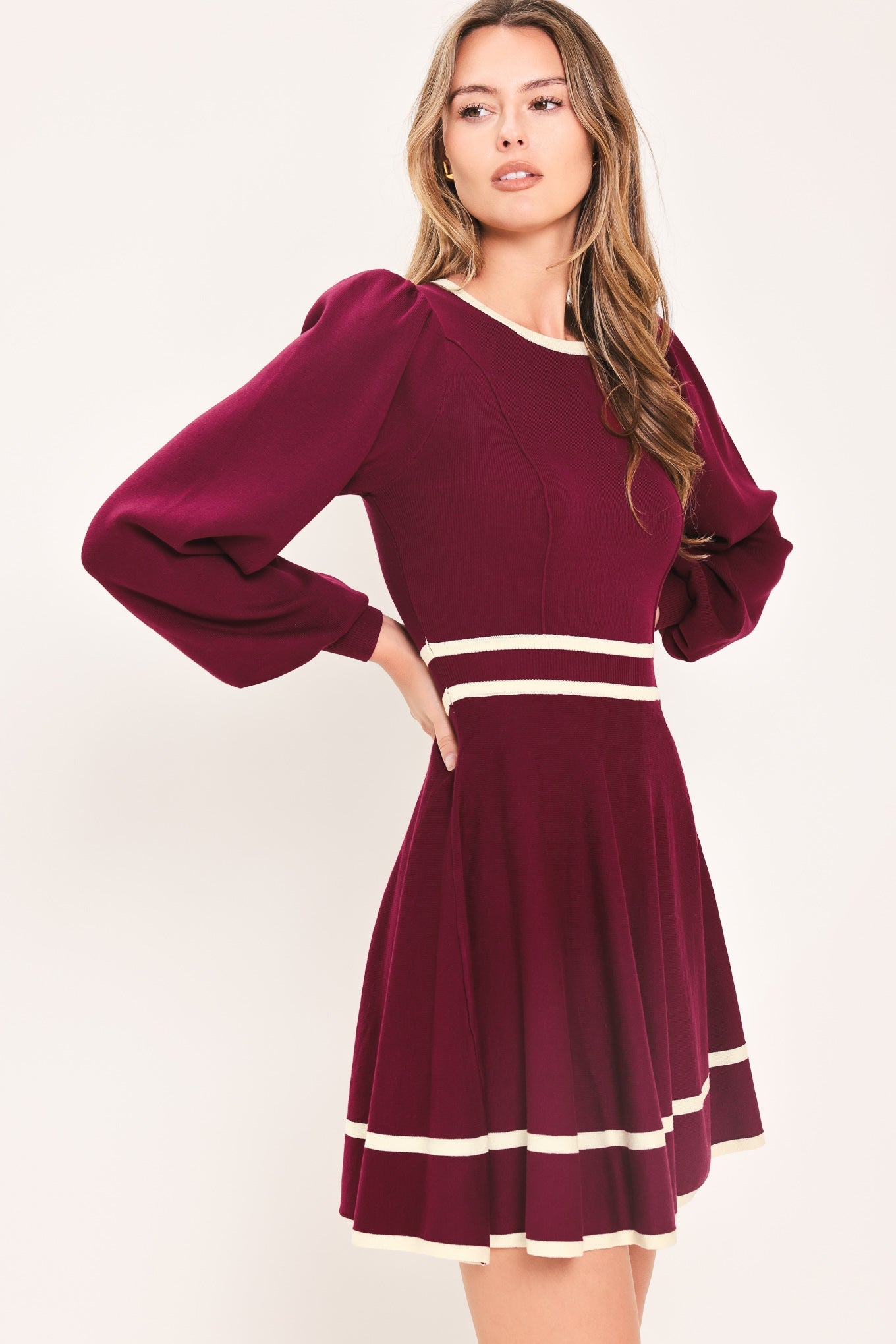 MERLOT IVORY MOMENT SWEATER MINI DRESS
