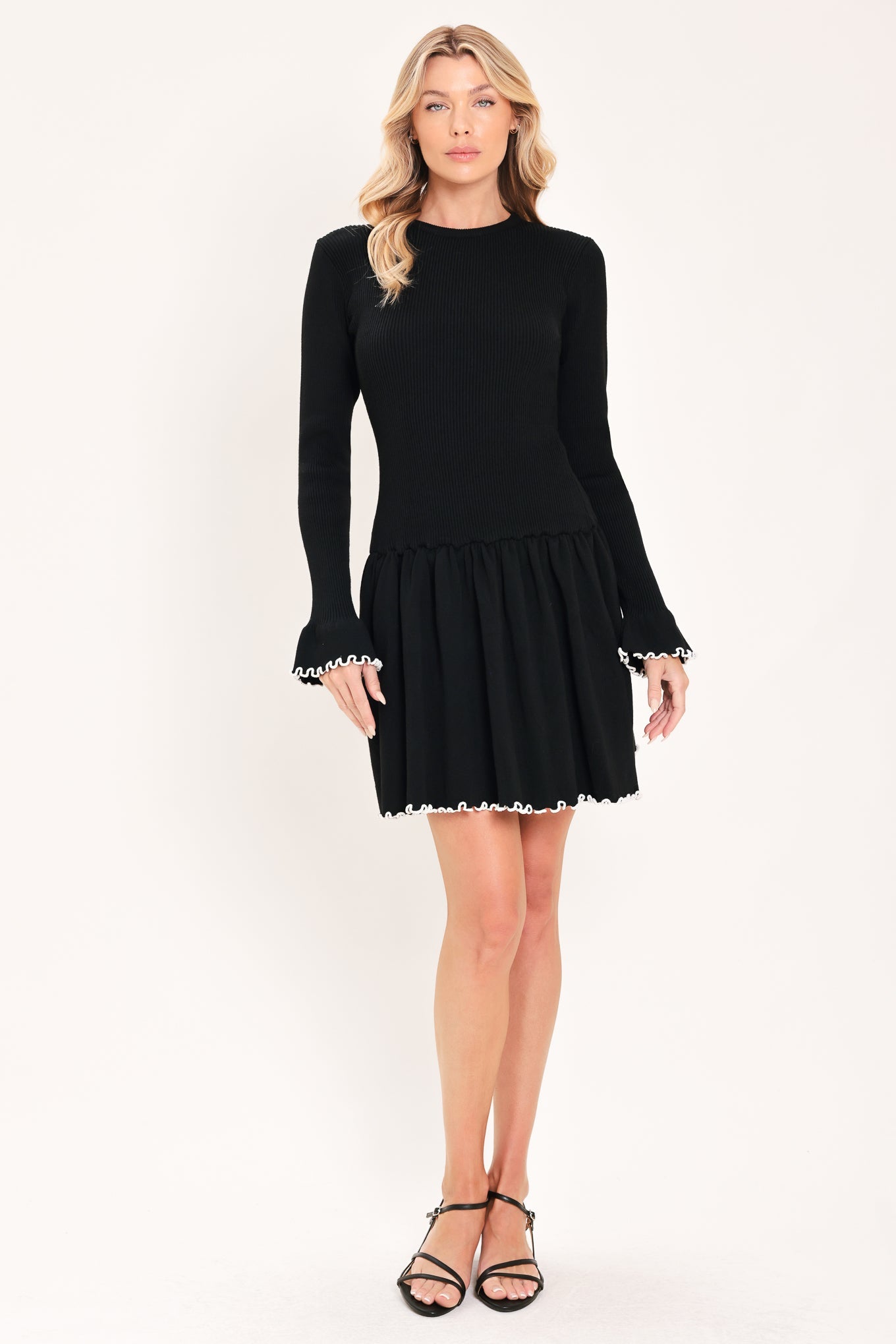 NOIR TRIM SWEETHEART SWEATER MINI DRESS