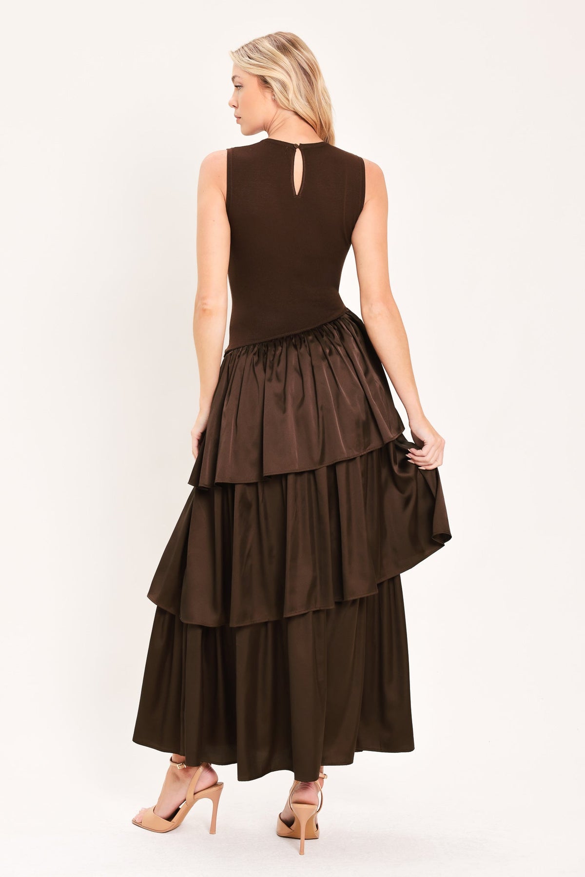 COFFEE LAYERED POISE SWEATER MIDI DRESS