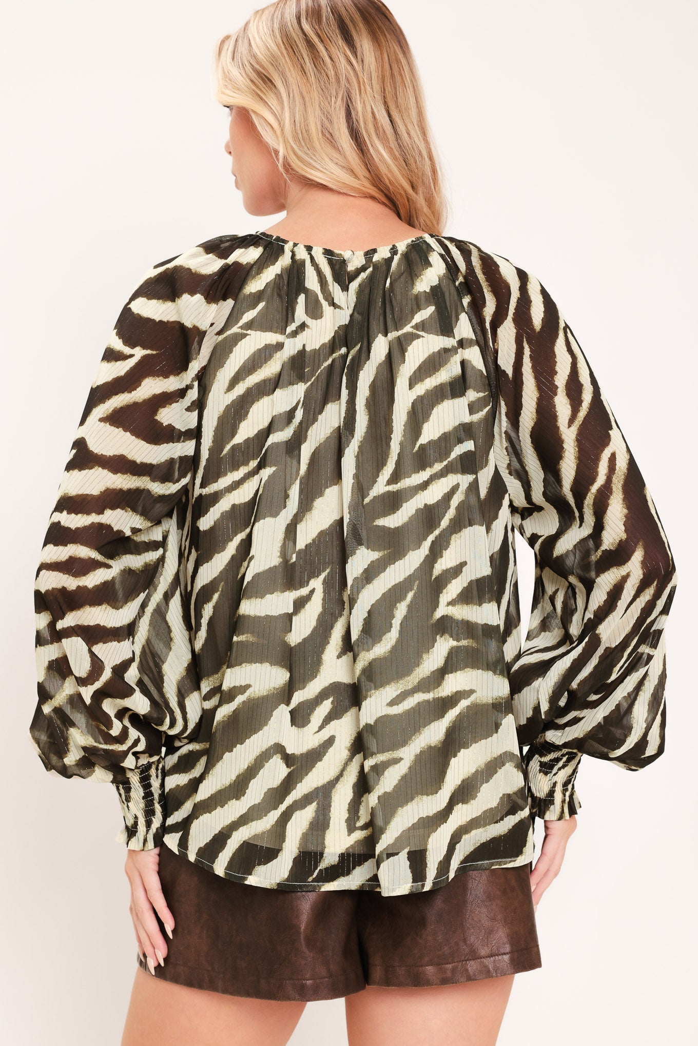ESPRESSO ZEBRA DRIFT WOVEN TOP