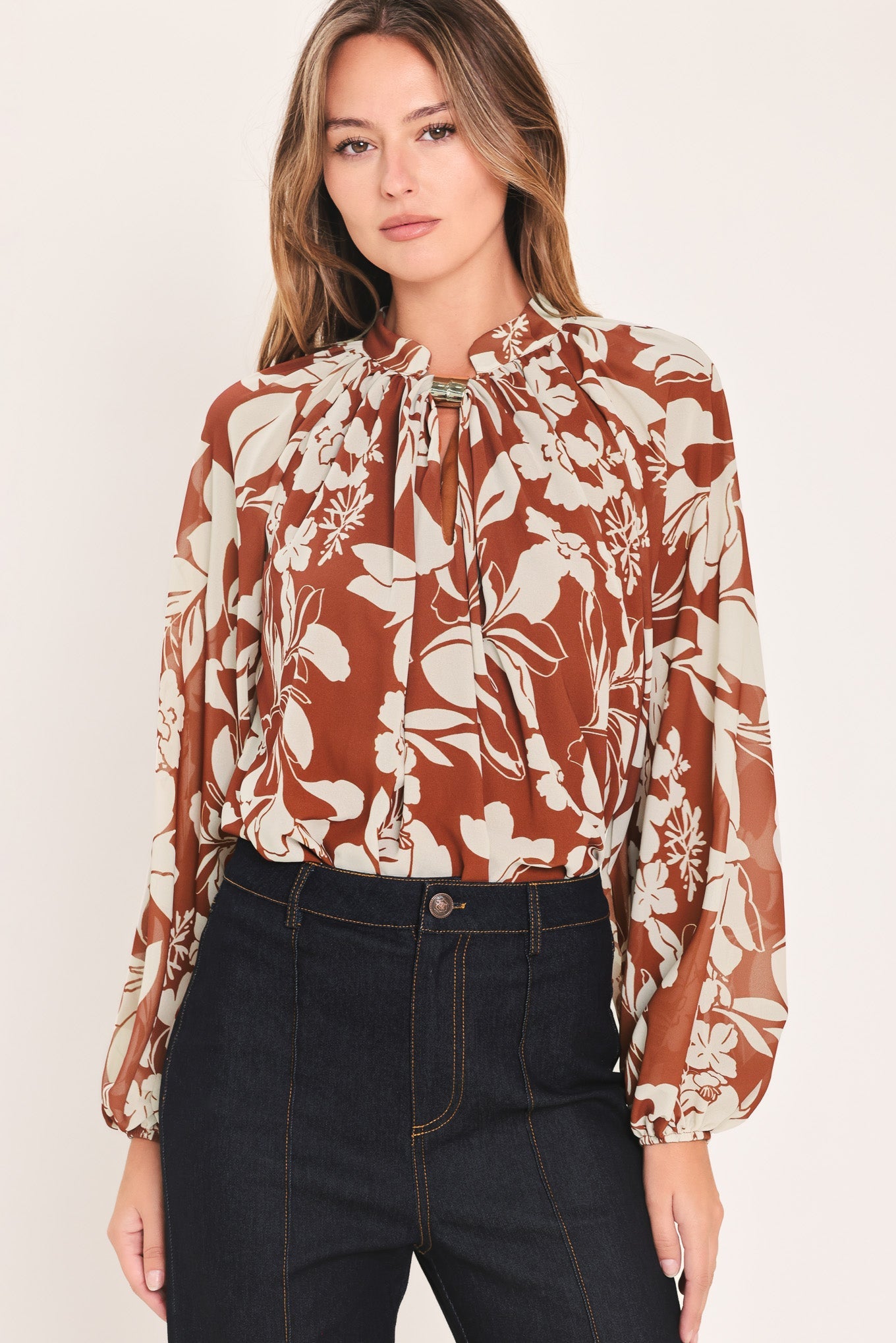 GOLDEN SEASON RUST HARDWARE-DETAIL BLOUSE
