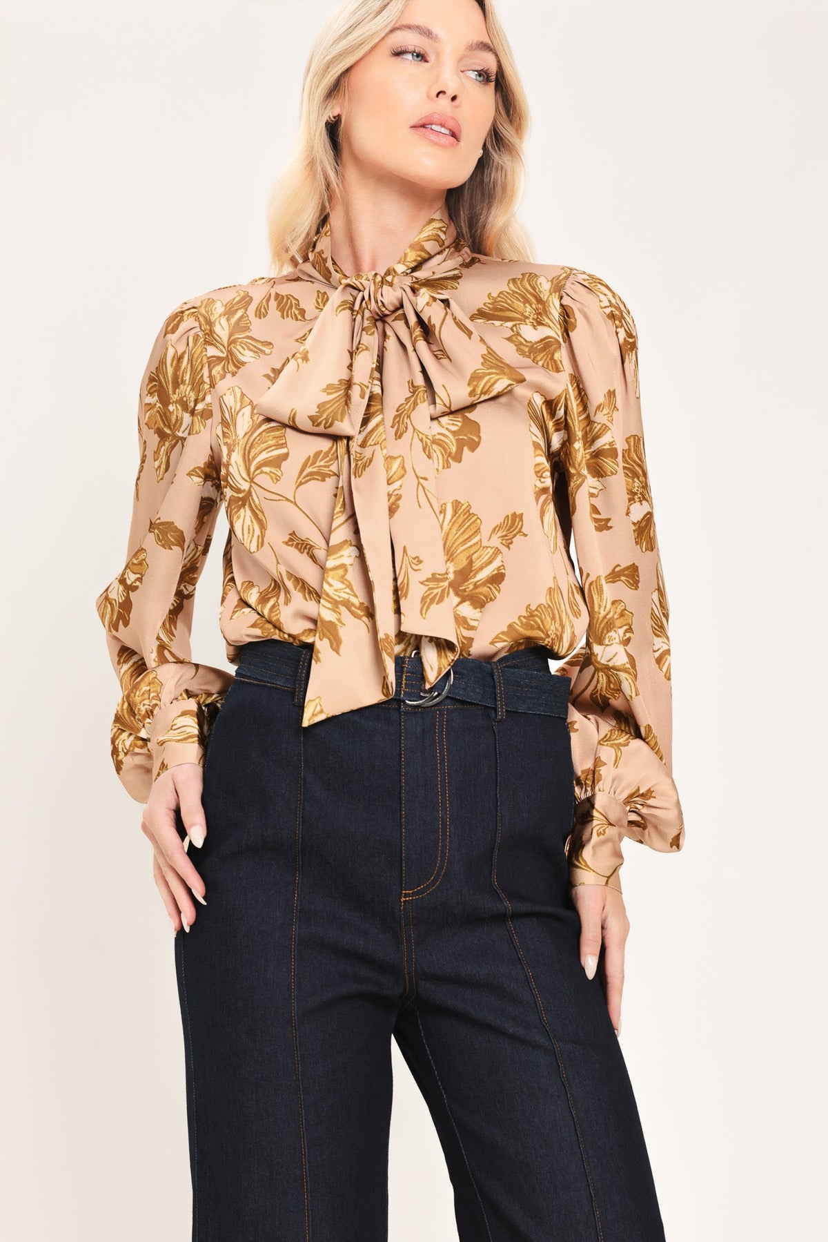 MAUVE MOMENT MAUVE PRINTED TIE-FRONT BLOUSE