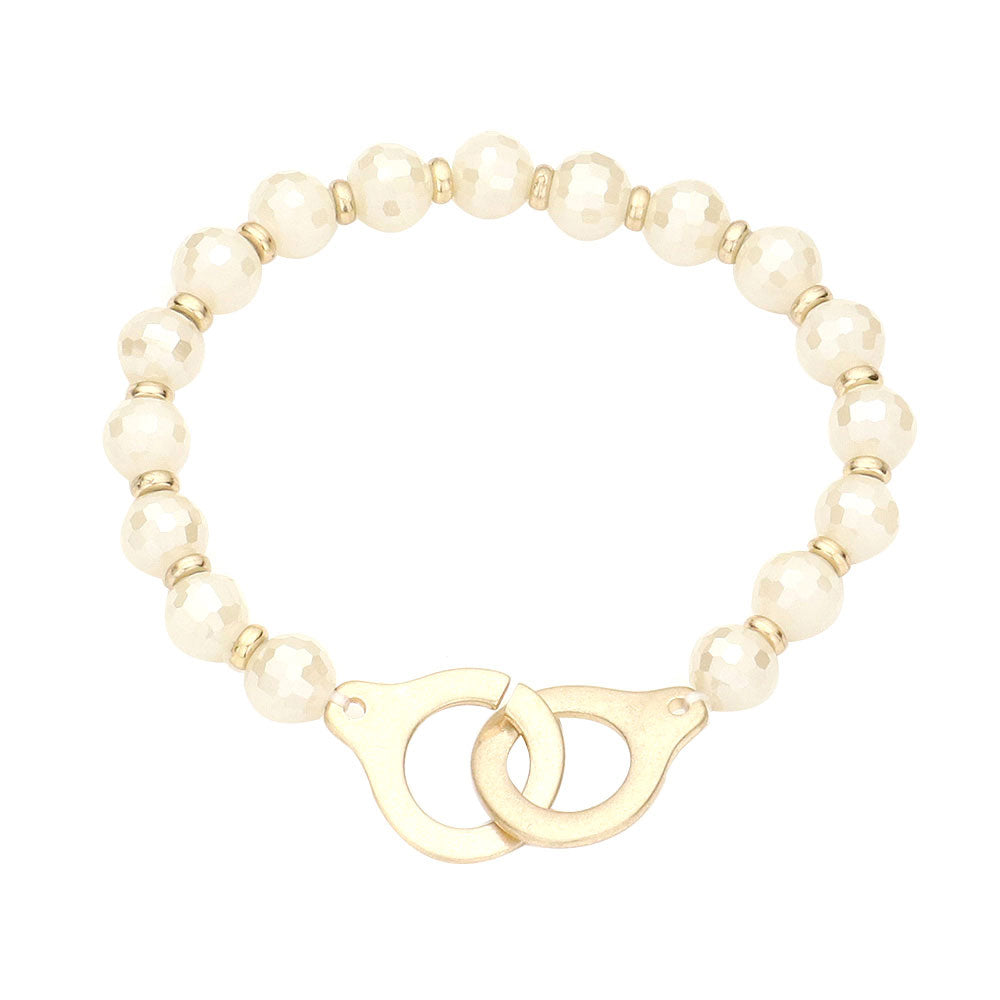 Open Metal Link Accented Faceted Beaded Stretch Bracelet