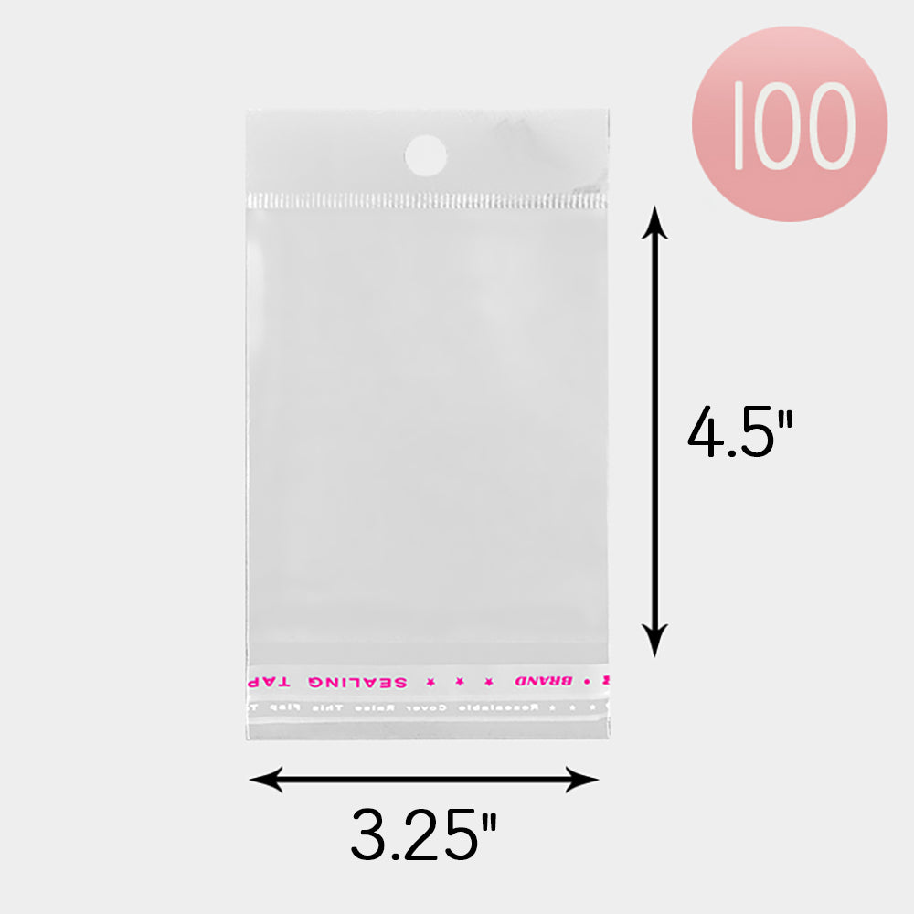 100PCS - 3.25" X 4.25" Clear plastic jewelry bags