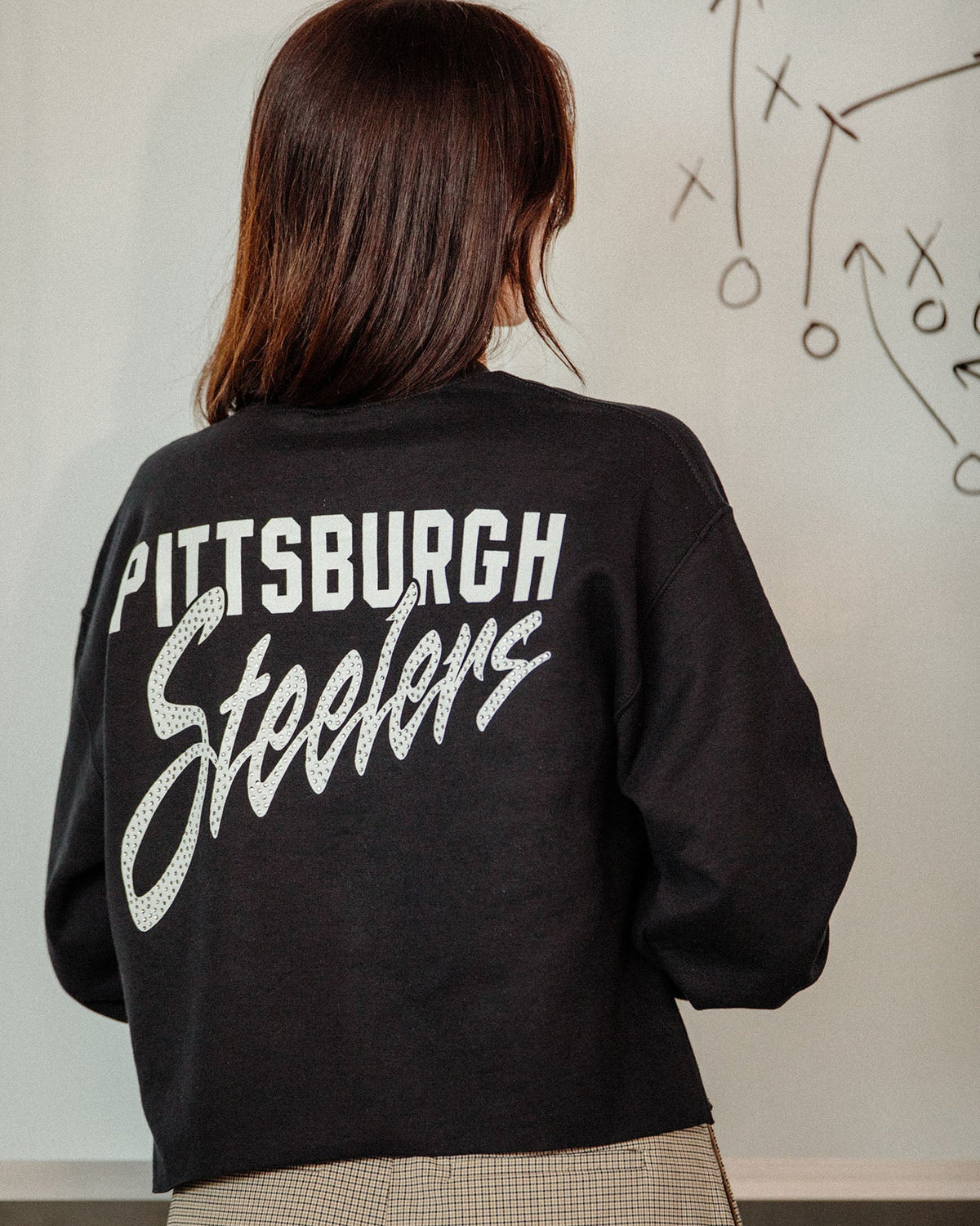 Steelers Bling Crop Fleece worn with denim