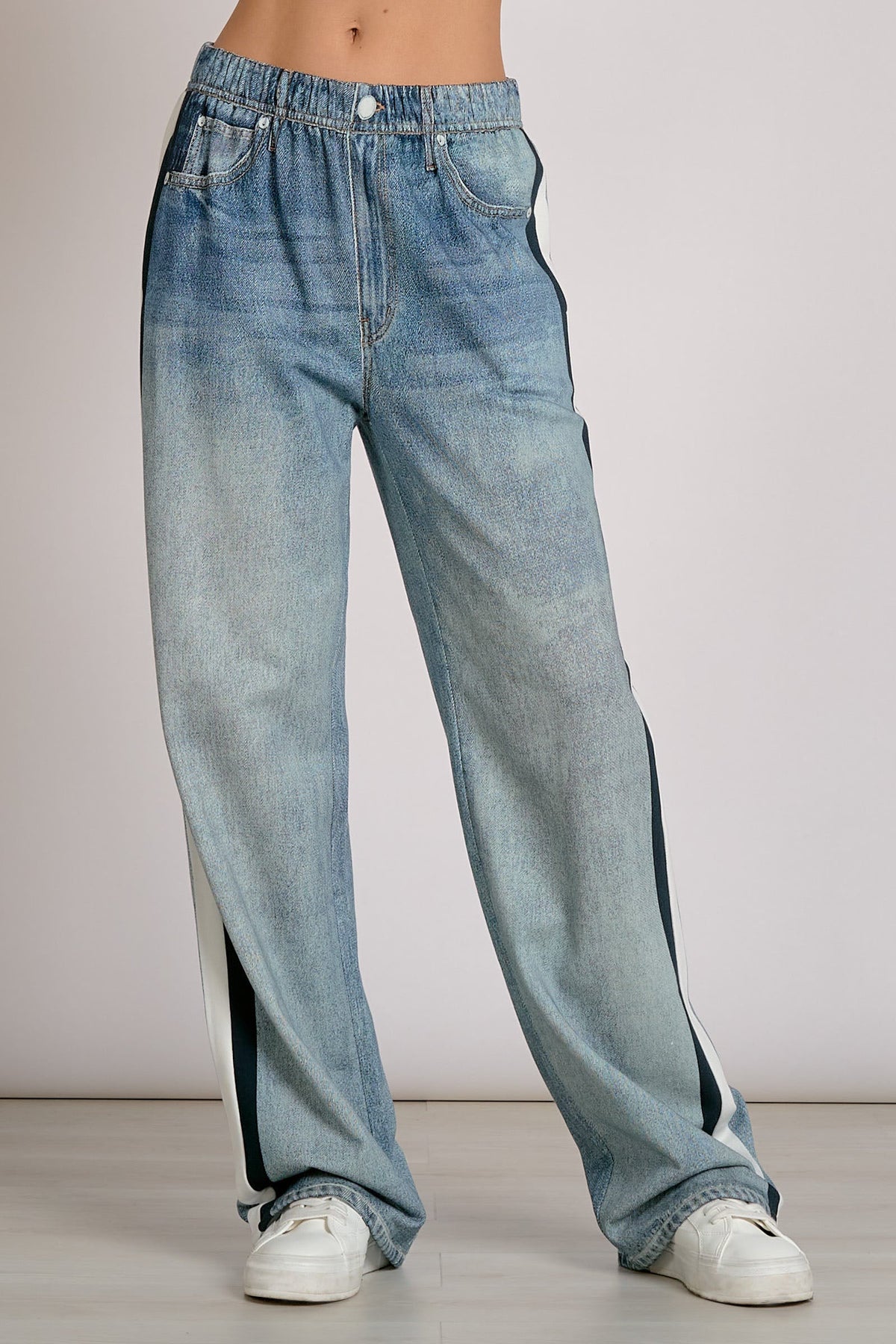 Kaya Double Stripe Sweatpant Jeans Navy White Stripe