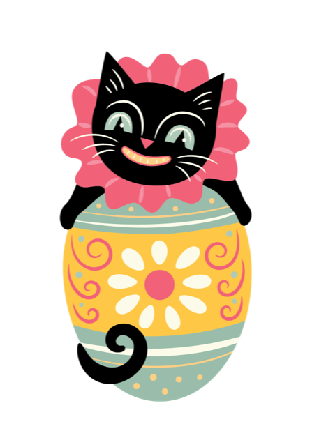 Eggcellent Easter Cat Brooch by Johanna Parker x Lipstick & Chrome — Folk Art Spring Pin