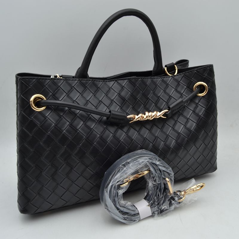 Woven Checkerboard Top-Handle Tote Bag with Detachable Crossbody Strap