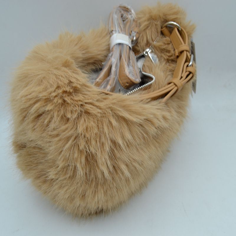 Plush Faux Fur Hobo Handbag with Adjustable Top Handle and Strap