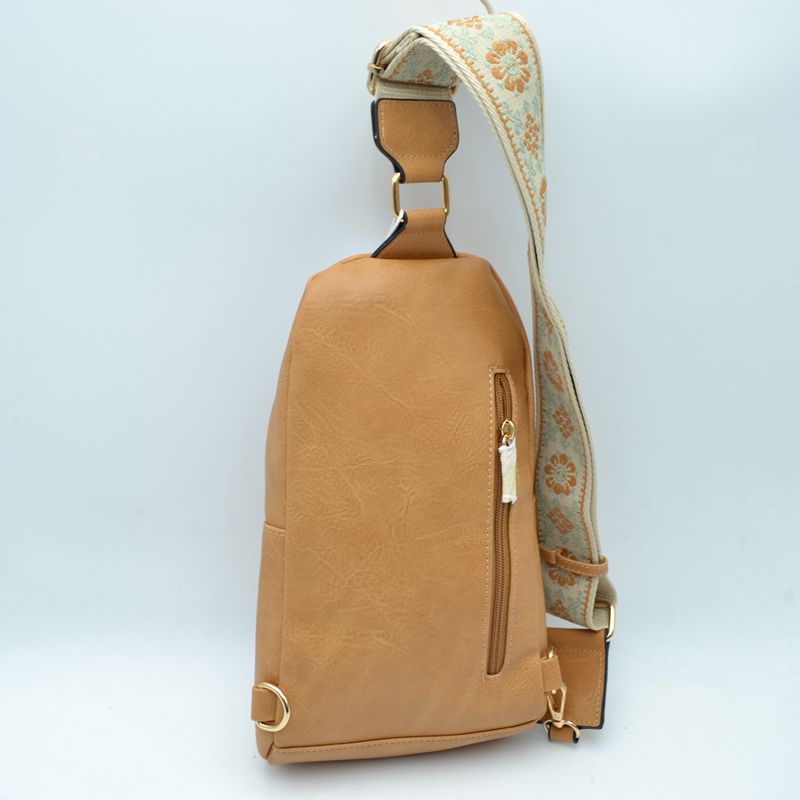 Floral Pattern Strap Sling Bag with Zipper Pockets