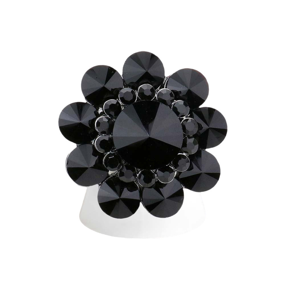 Round Crystal Flower Stretch Ring