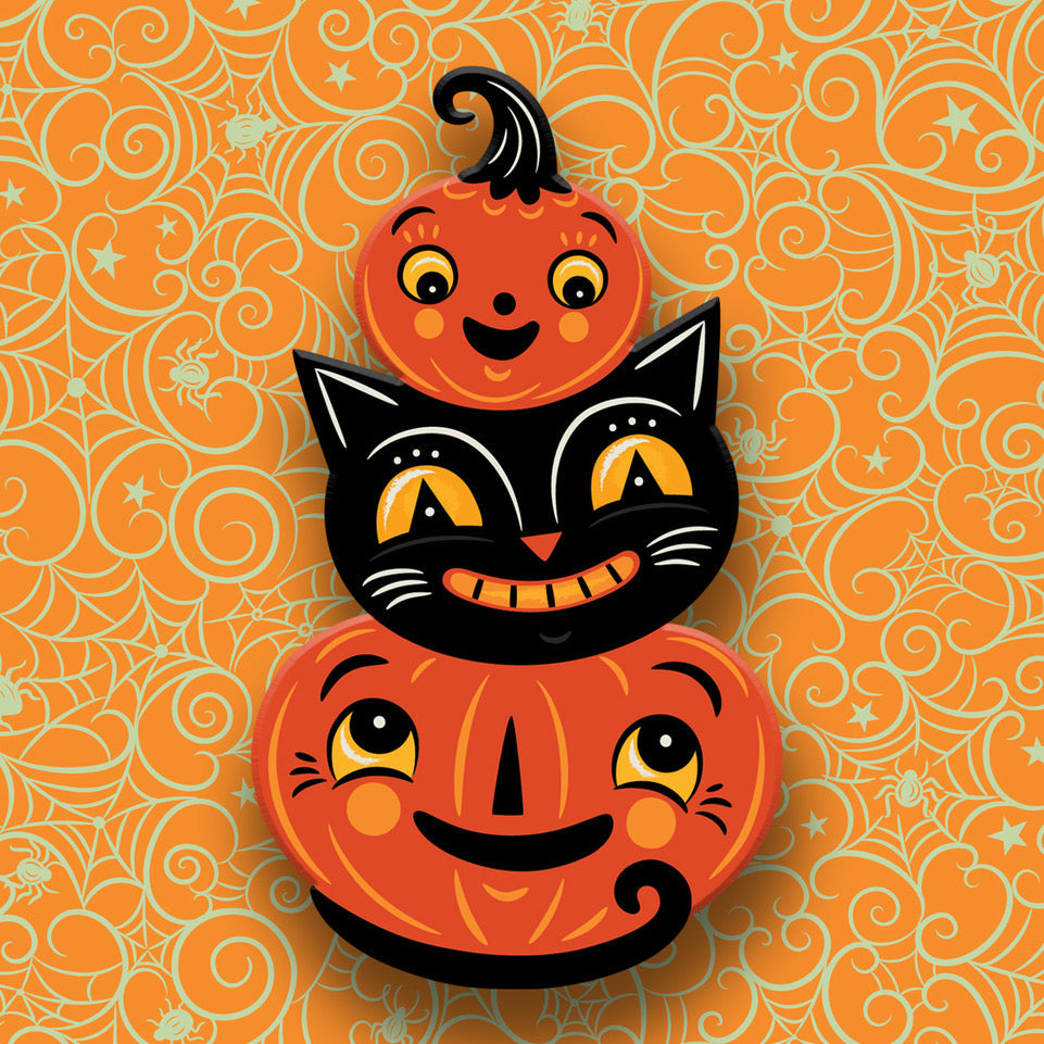 Jolly Jack Pumpkin Stack Brooch by Johanna Parker x Lipstick & Chrome — Folk Art Halloween Pin