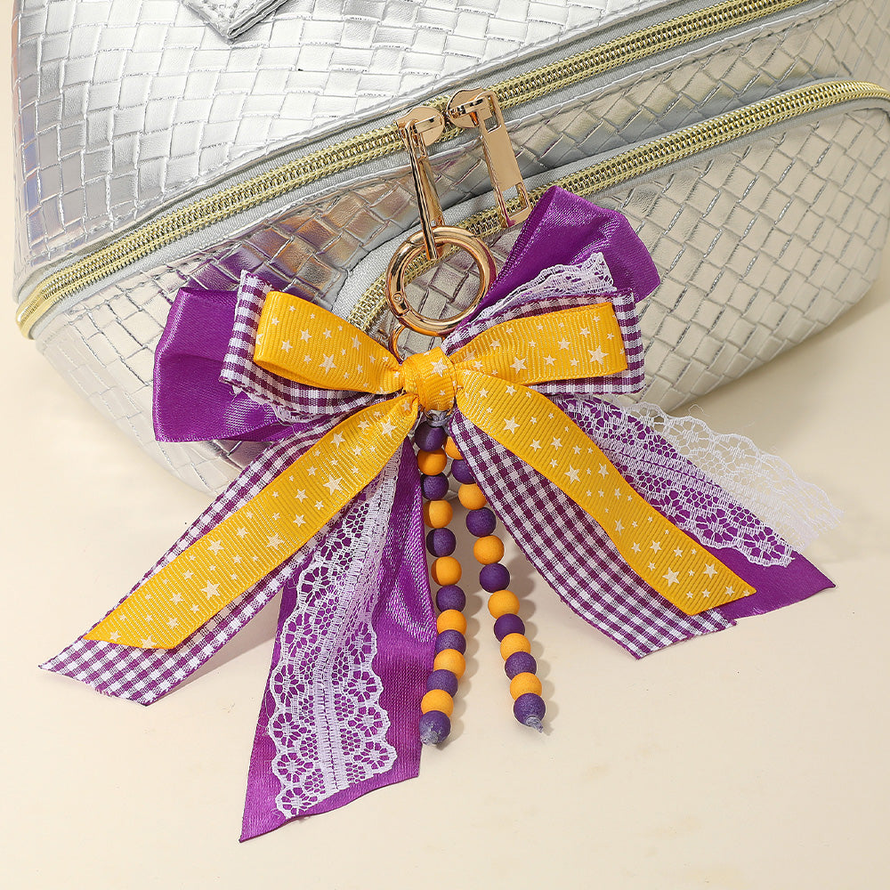 Game Day Theme Triple Layered Bow Bag Charm Keychain Bag Charm