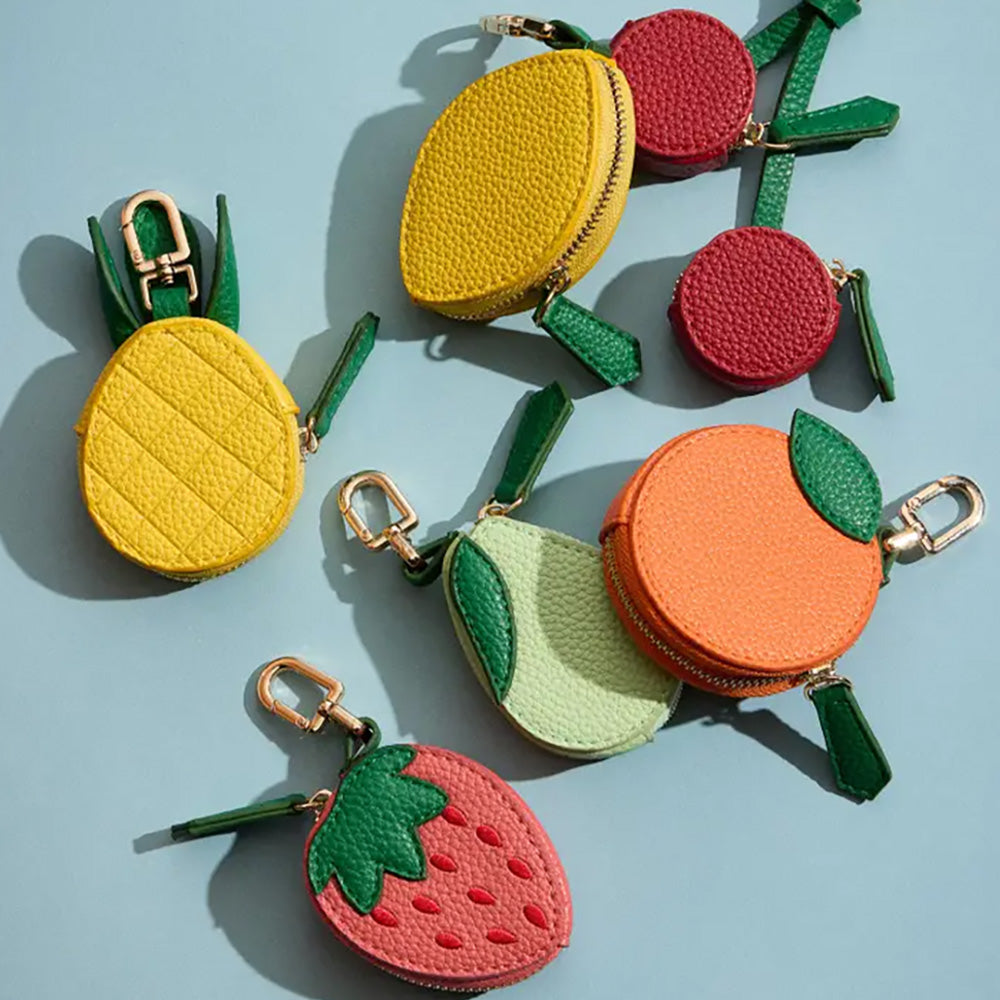 Genuine Leather Pineapple Coin Purse Keychain Bag Charm