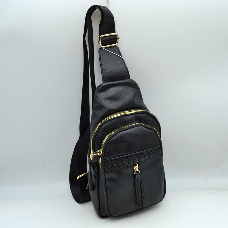Braided Accent Sling Bag with Multi-Zipper Compartments