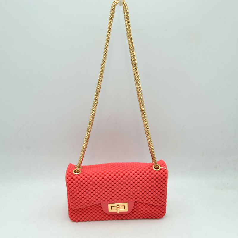 Textured Flap Shoulder Bag with Metallic Chain Strap