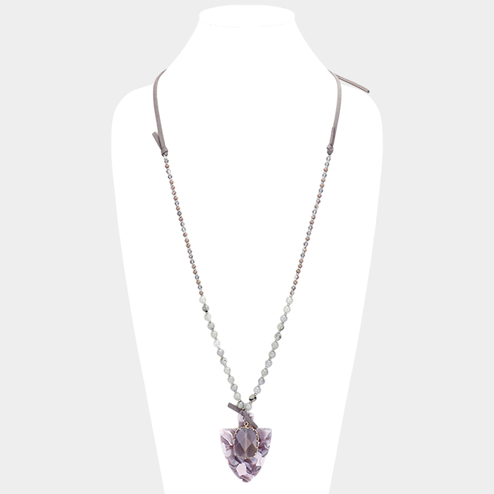 Natural Stone Crystal Celluloid Acetate Suede Adjustable Necklace