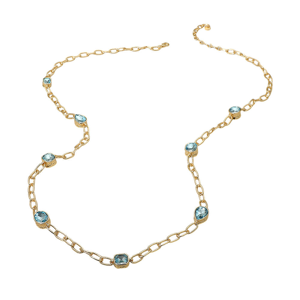 Elegant Faceted Square Teardrop Oval Emerald Stone Accent Long Necklace