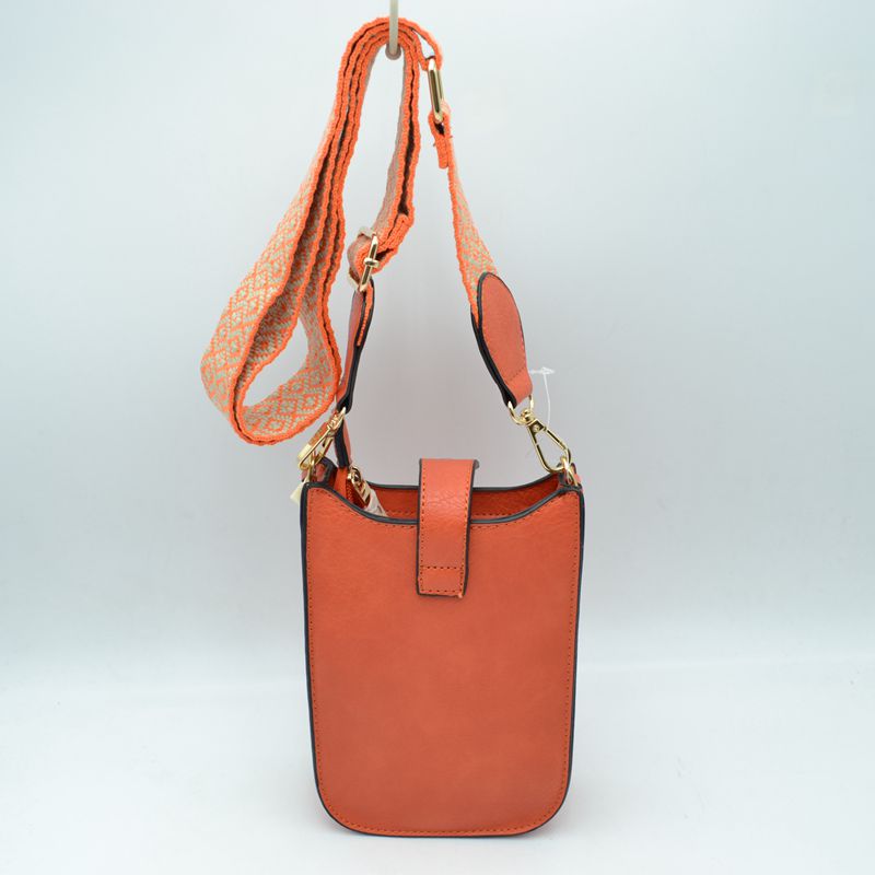 Crossbody Phone Bag with Patterned Wide Shoulder Strap