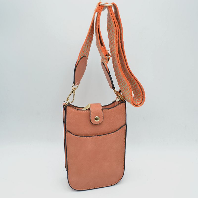 Crossbody Phone Bag with Patterned Wide Shoulder Strap