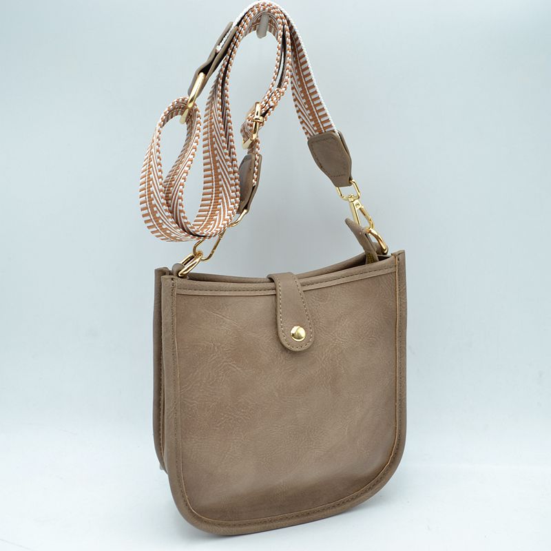Minimalist Curved Crossbody Bag with Patterned Guitar Strap