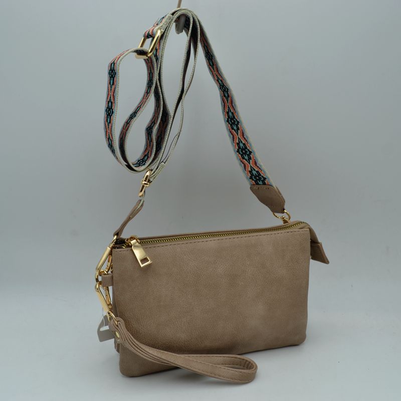 Dual Strap Wristlet Clutch with Patterned Crossbody Strap